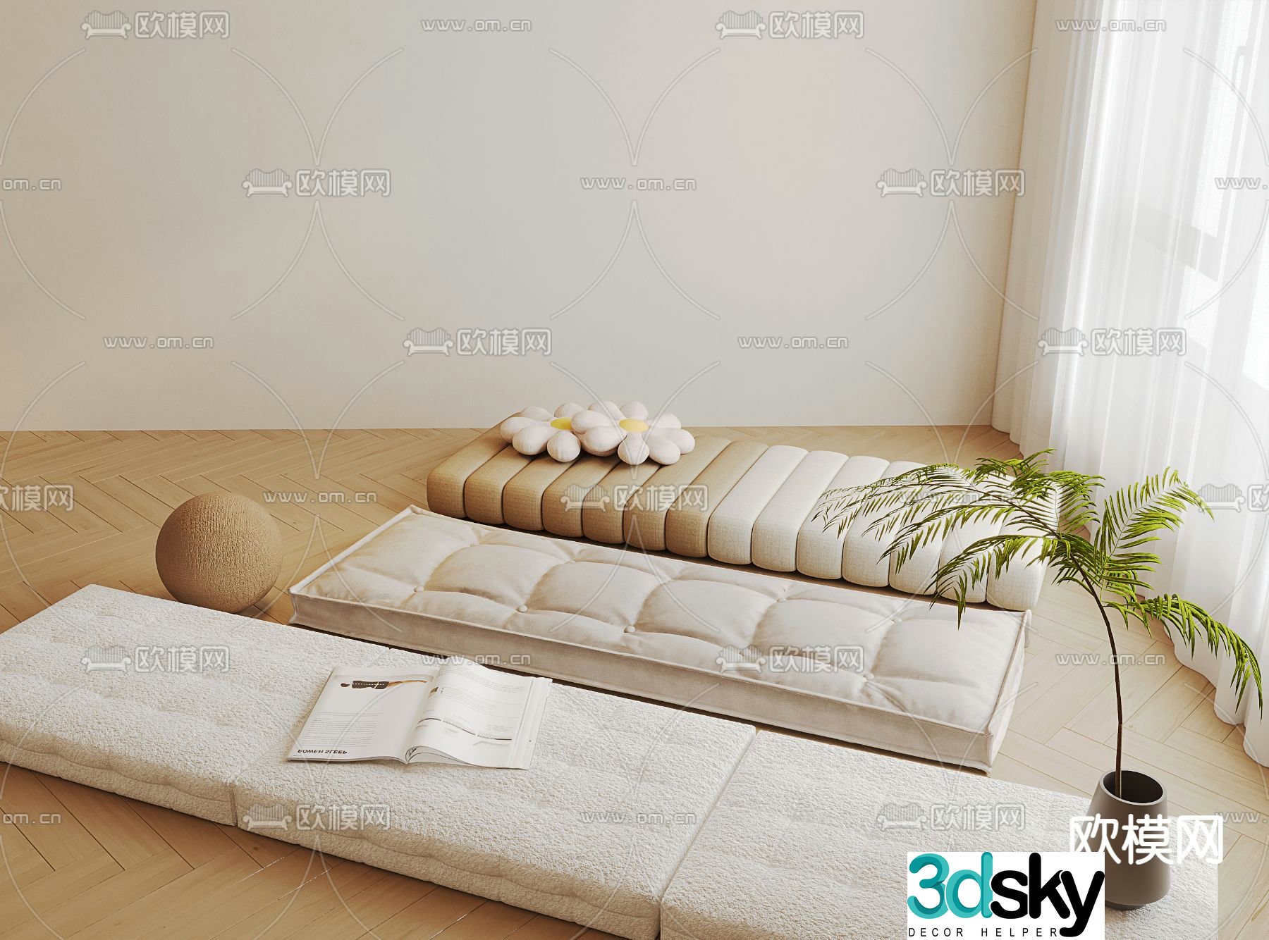 Cushions bay window seat cushions pillow accessories sofa seat cushions 3D model