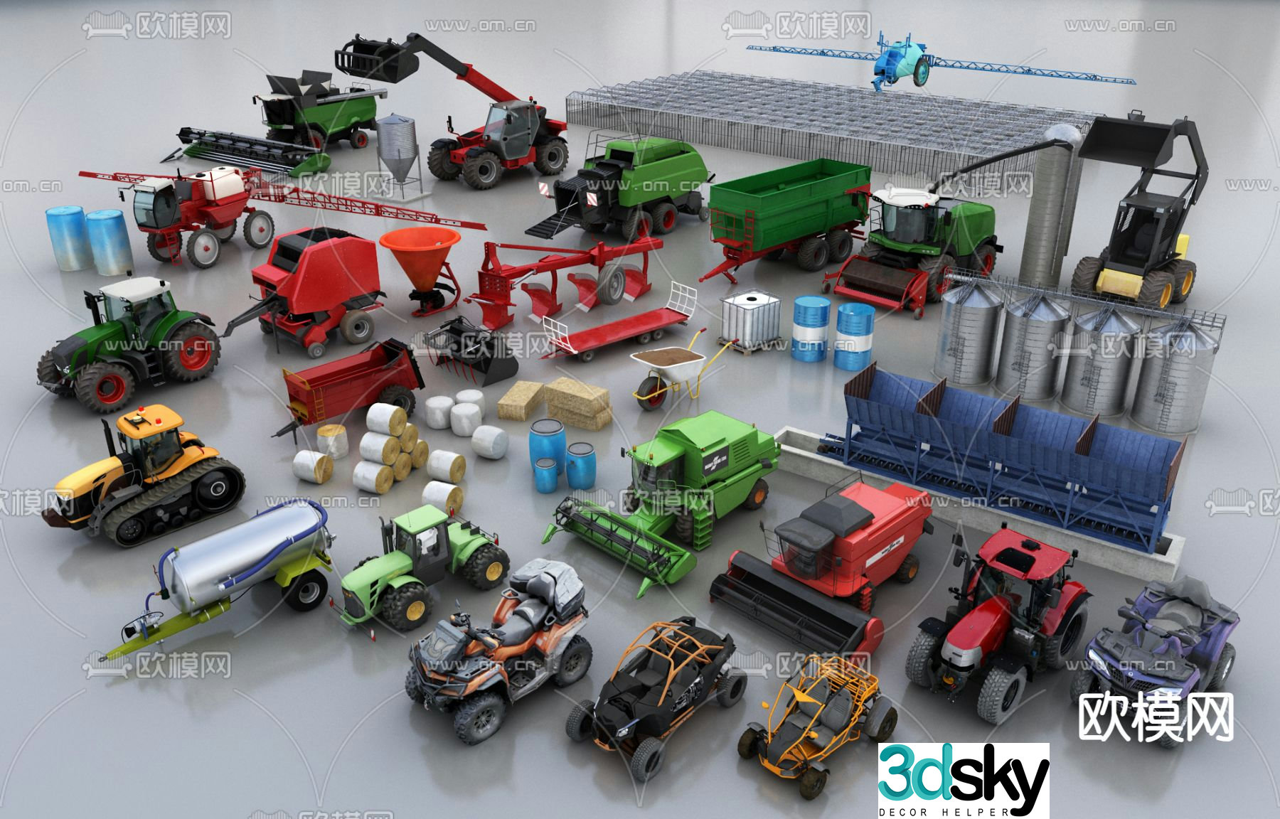 Harvester Pesticide Truck Tractor Rake Truck 3D Model