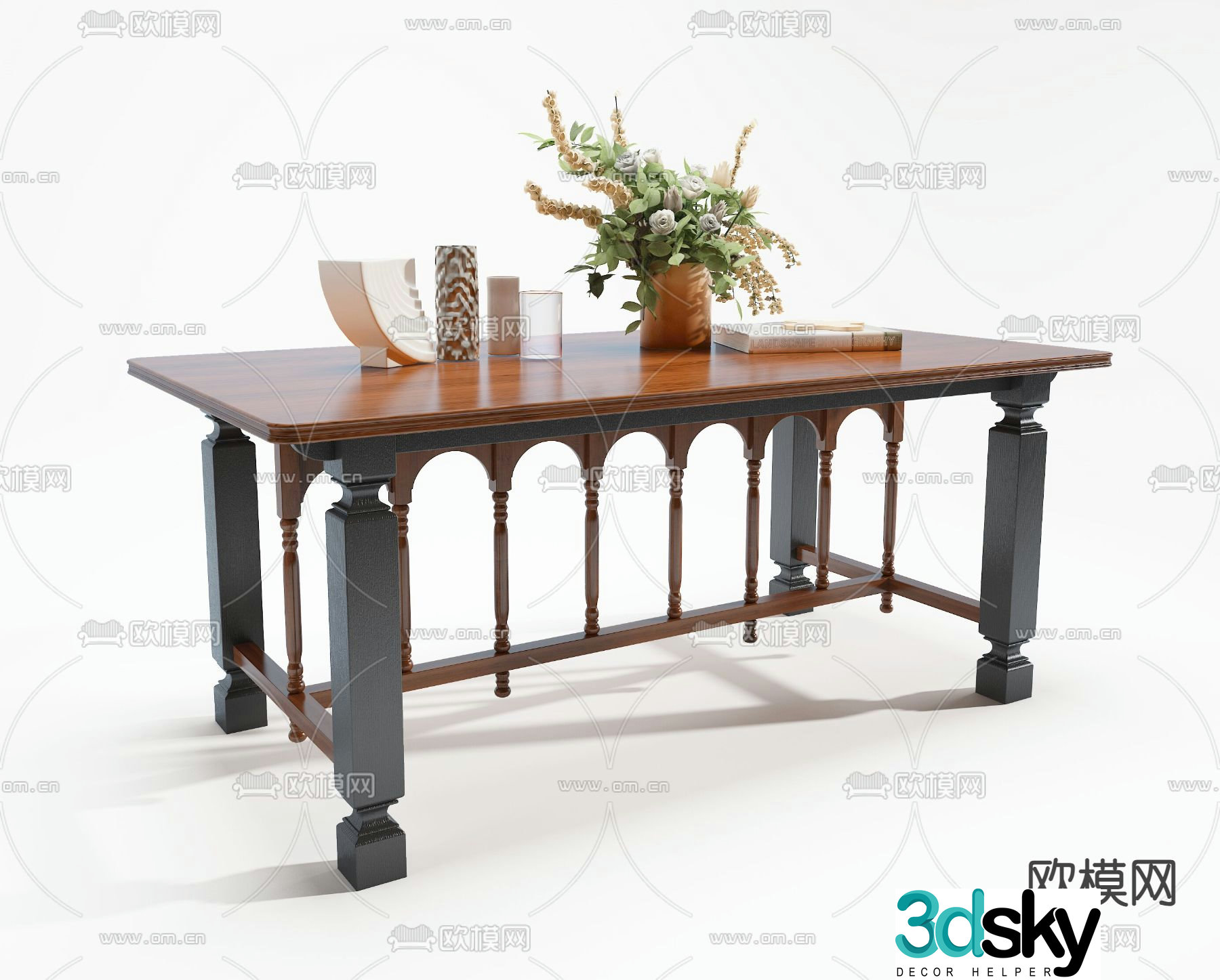 French retro dining table desk 3d model