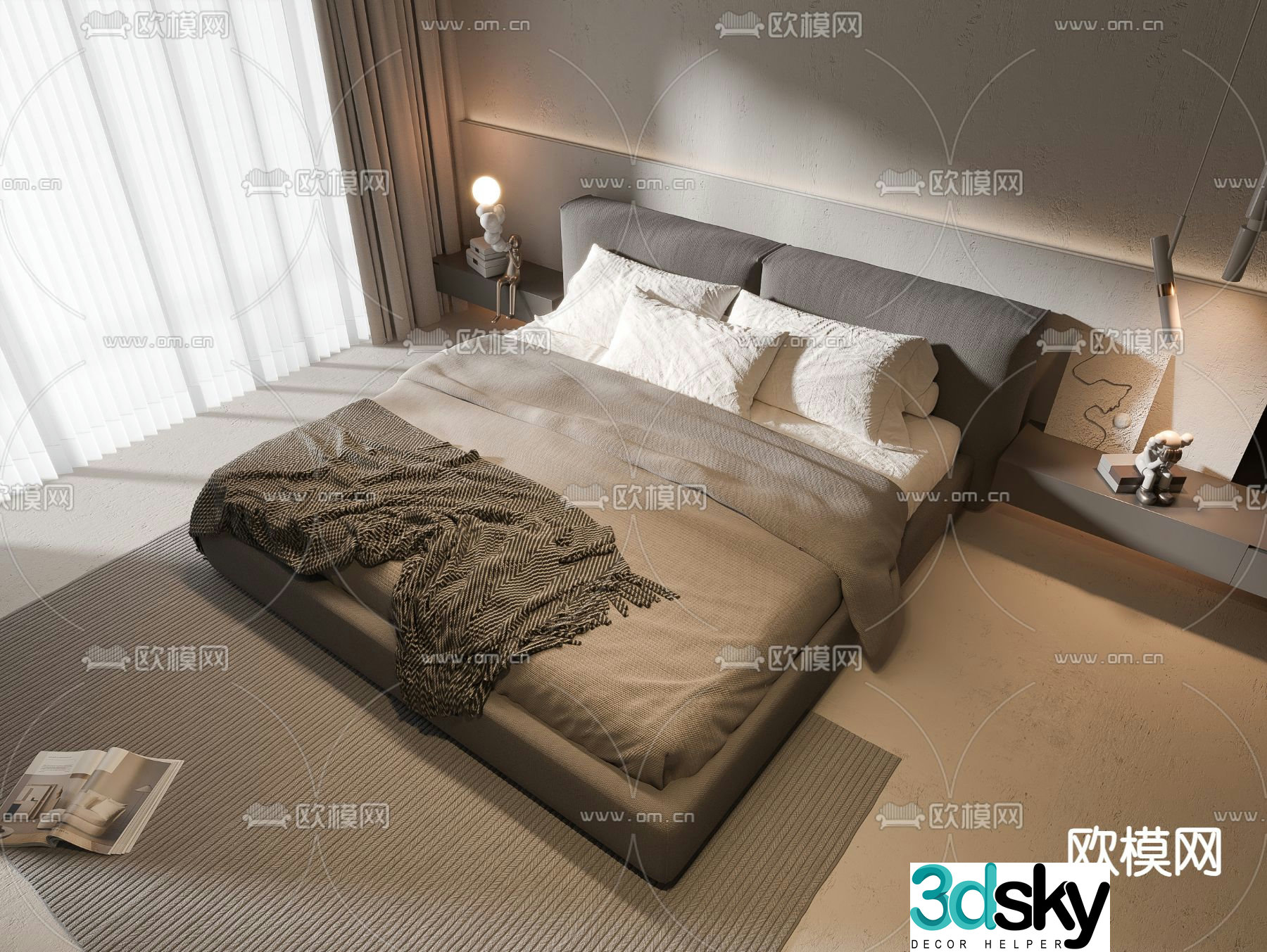 Wabi-sabi double bed 3d model