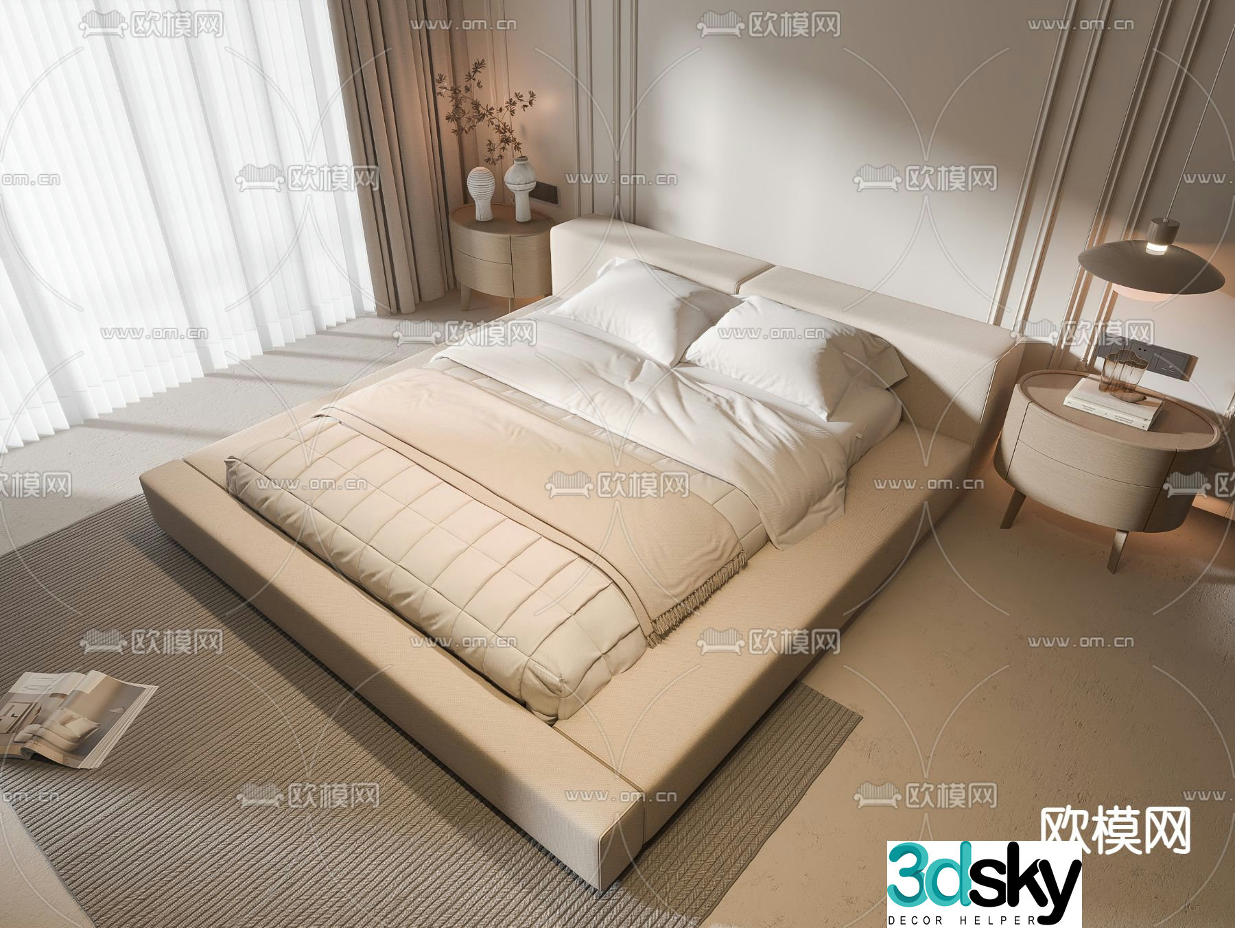 Wabi-sabi double bed 3d model