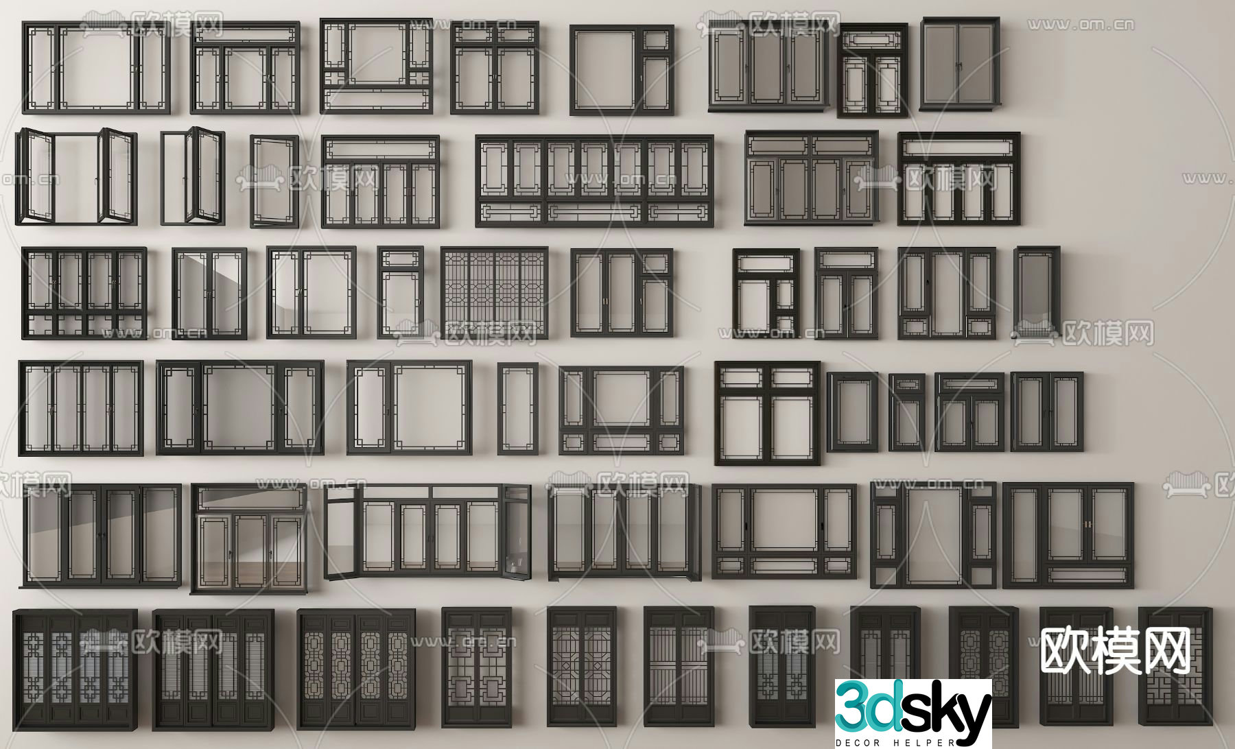 New Chinese style window casement window 3D model