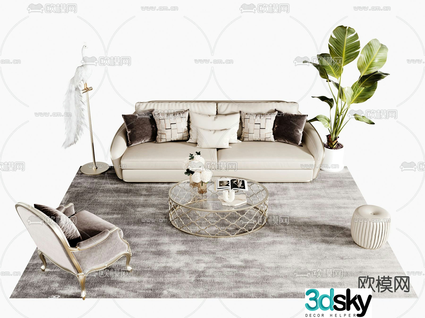 Simple European modular sofa 3D model