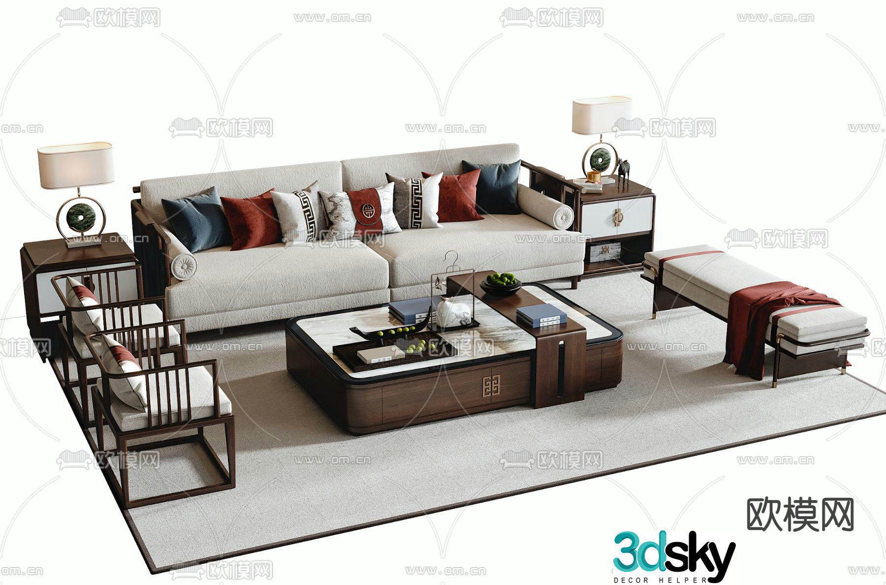 New Chinese style modular sofa 3d model