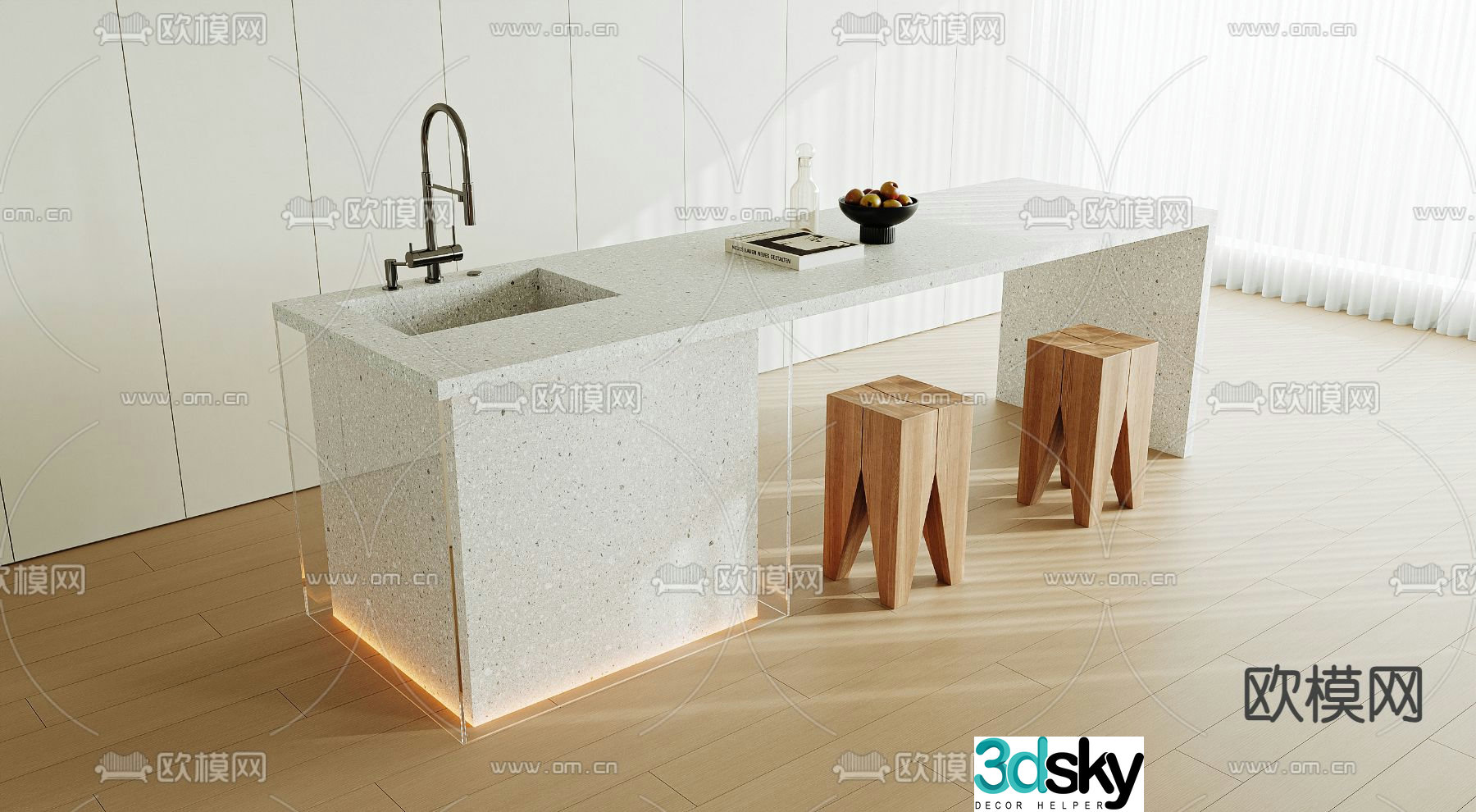 Island dining table and chair 3d model