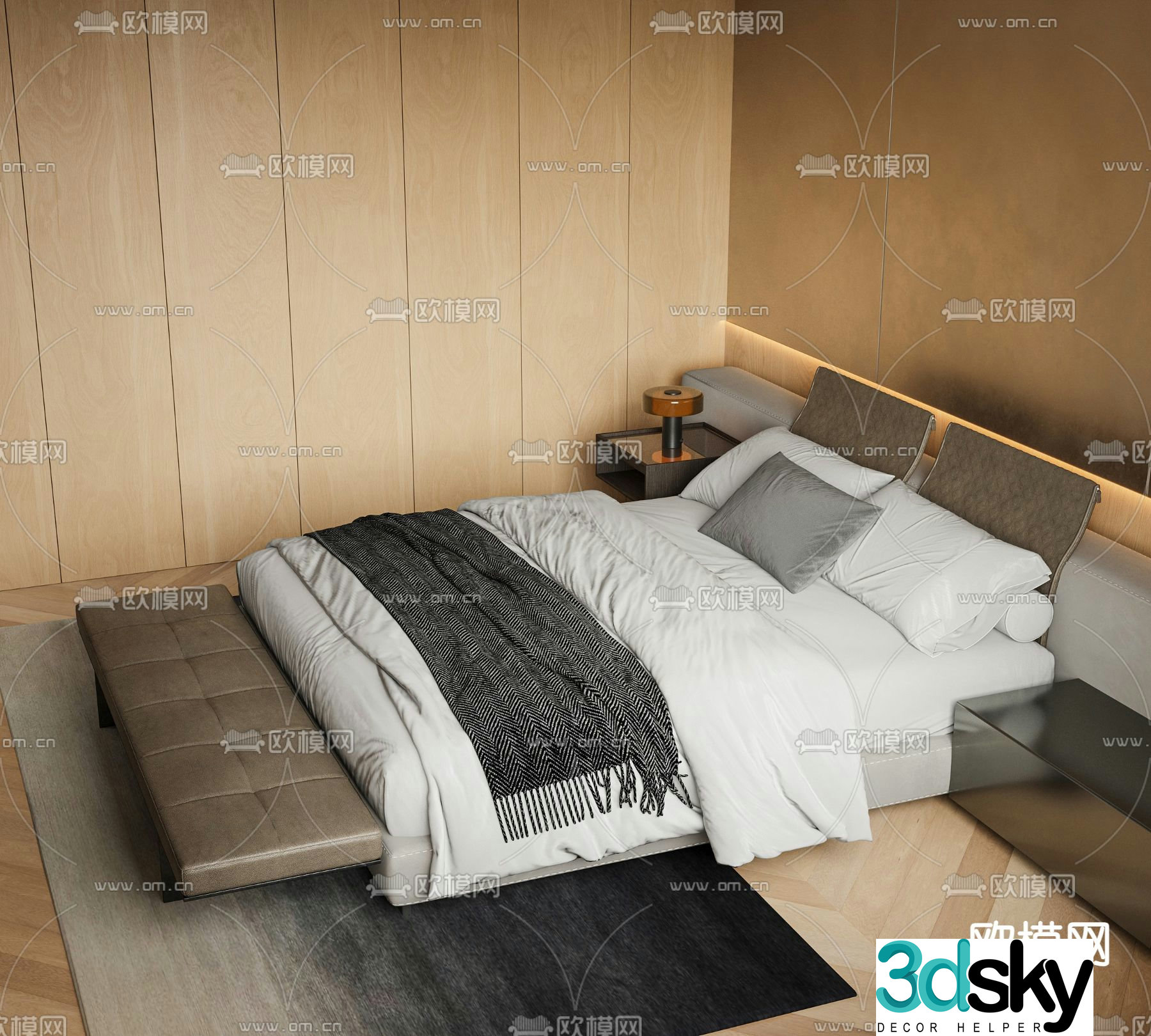 Fabric double bed 3d model