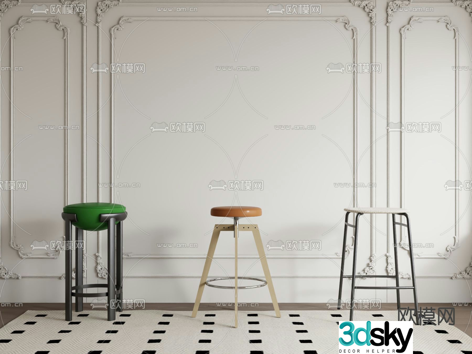 Modern bar chair bar stool 3d model