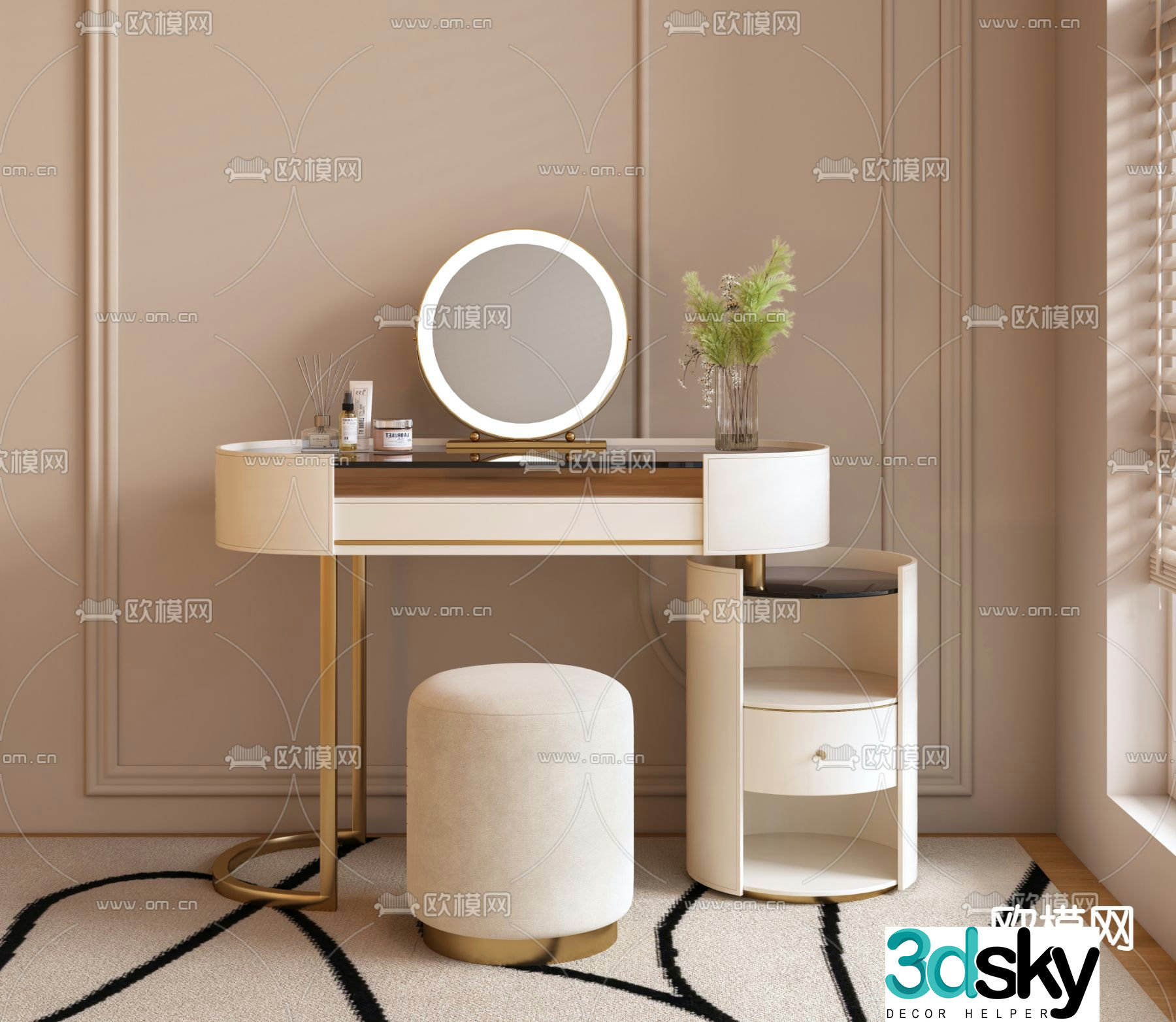 Cream style dresser 3d model