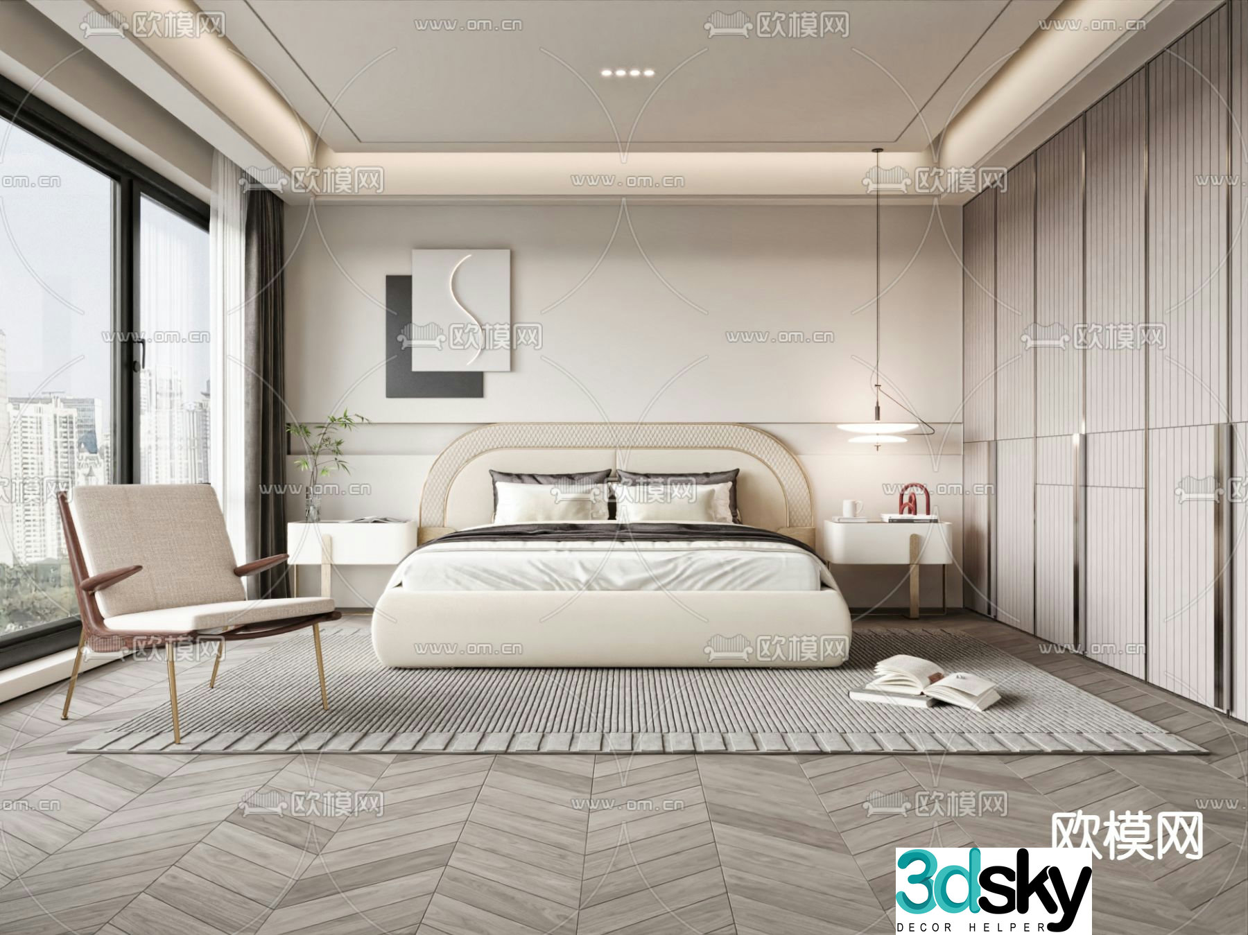 Creamy Bedroom Master Room 3D Model
