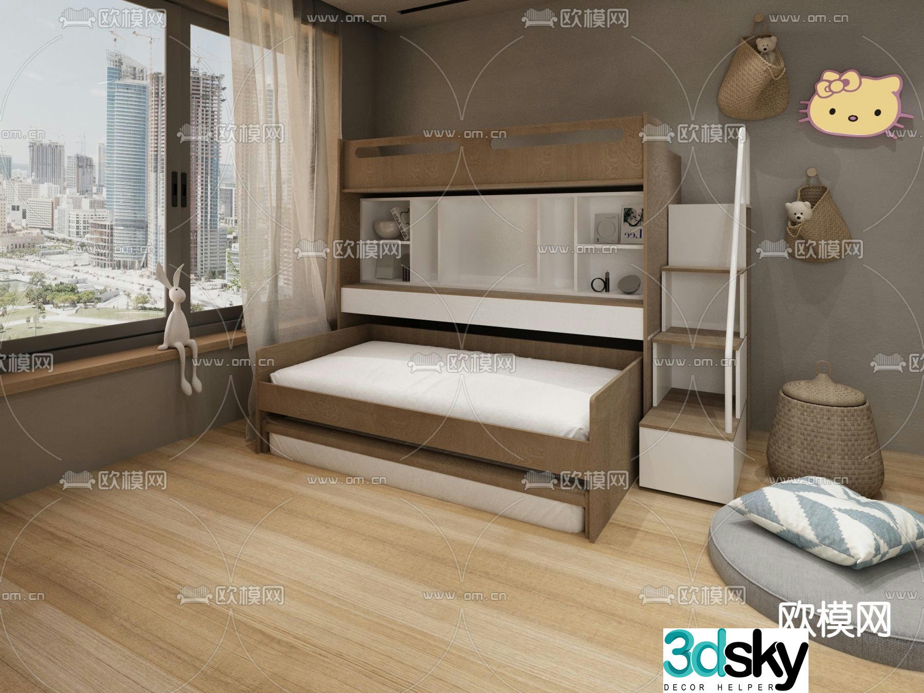 Children’s bed combination desk 3d model