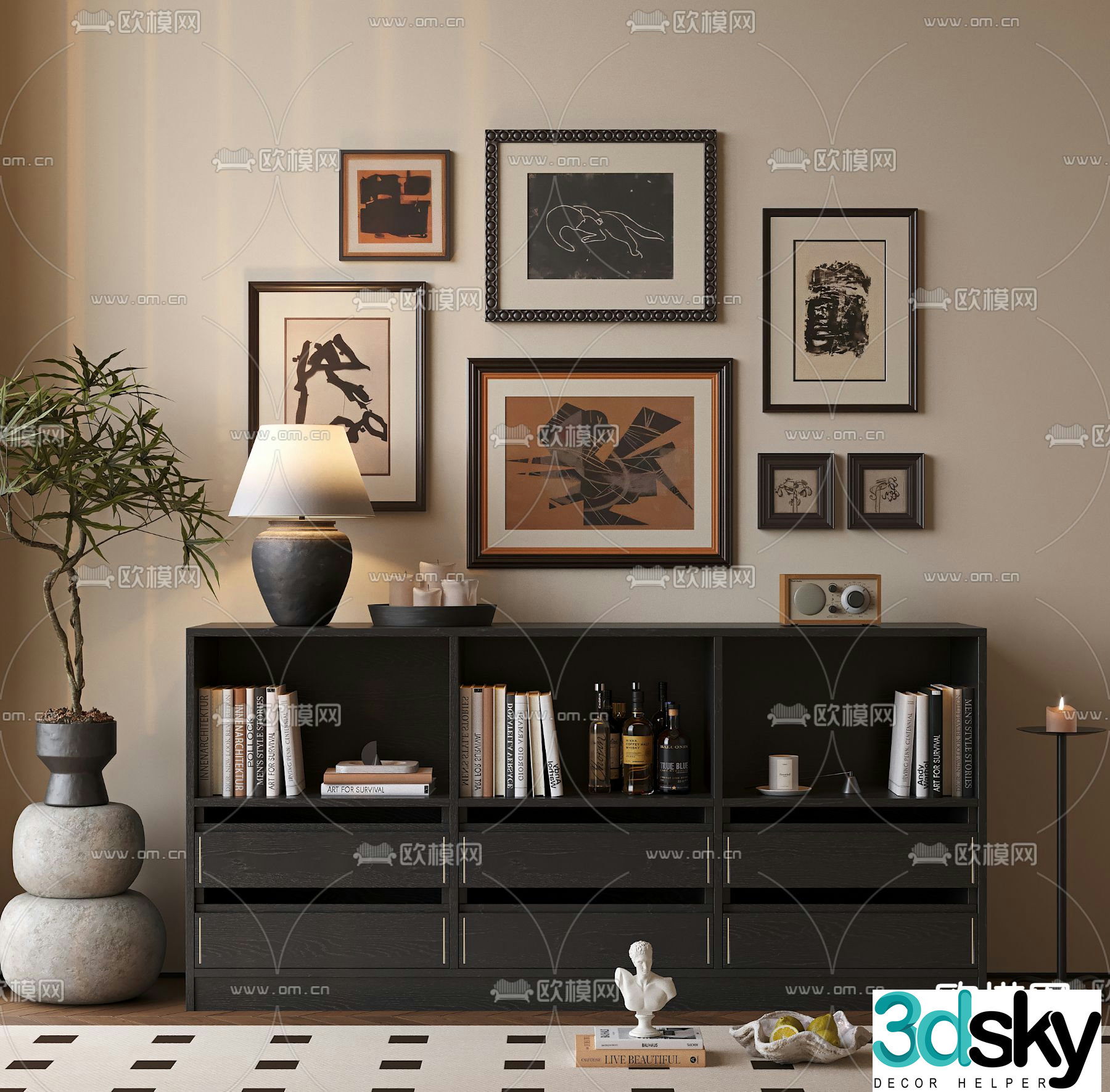 Medieval style sideboard and entrance cabinet 3D model