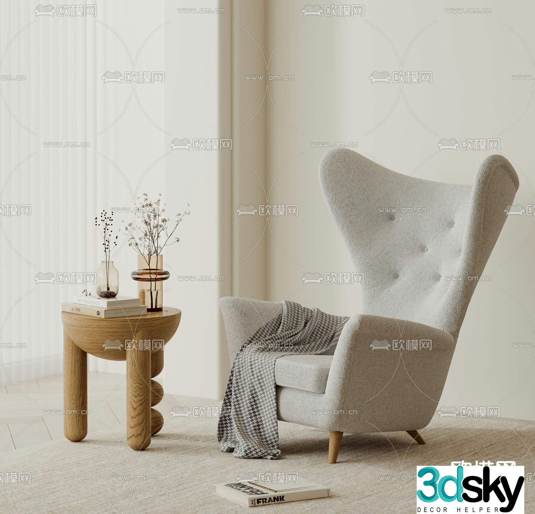 Single sofa sofa chair round table 3d model