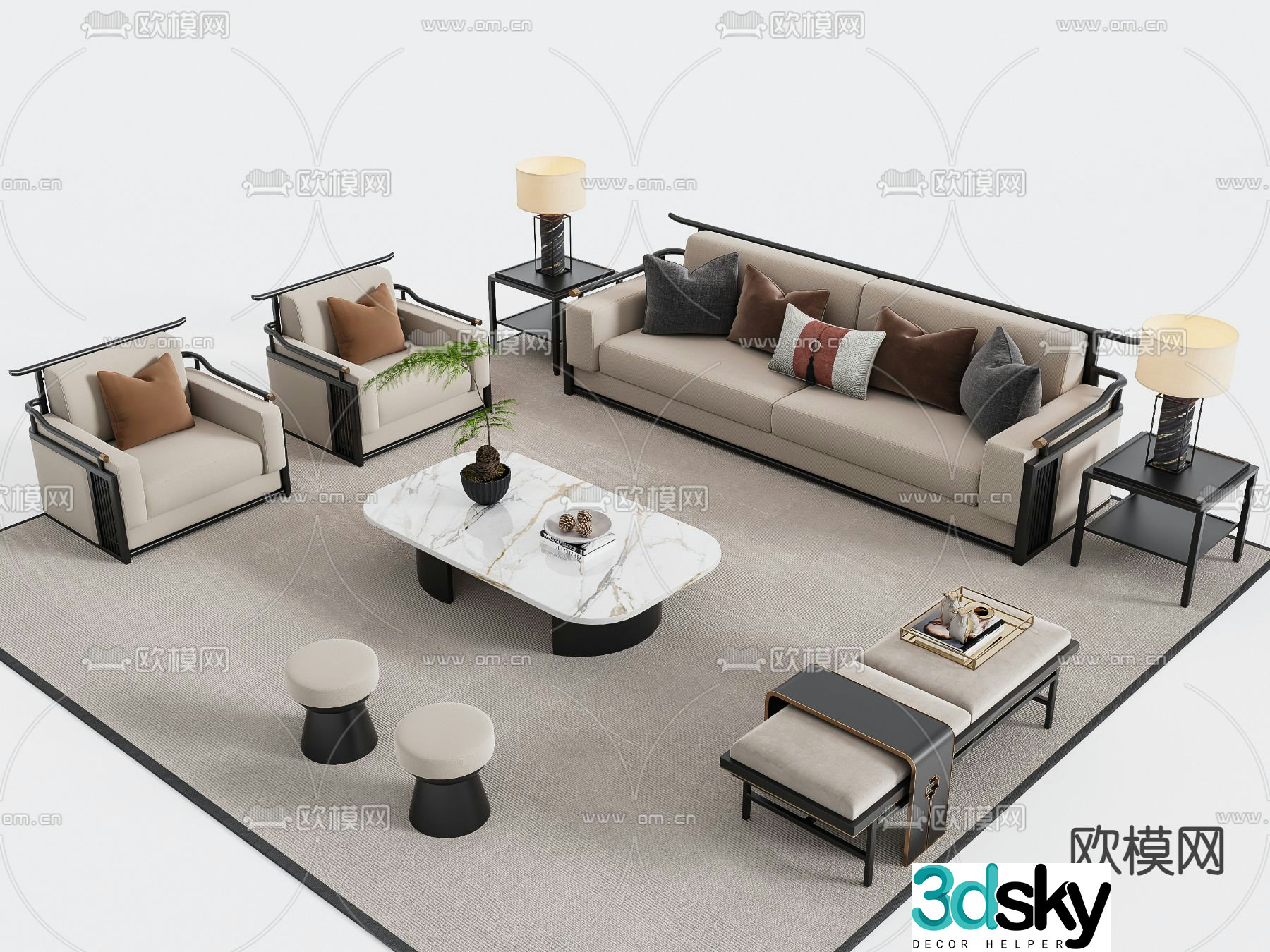 New Chinese style sofa modular sofa 3d model