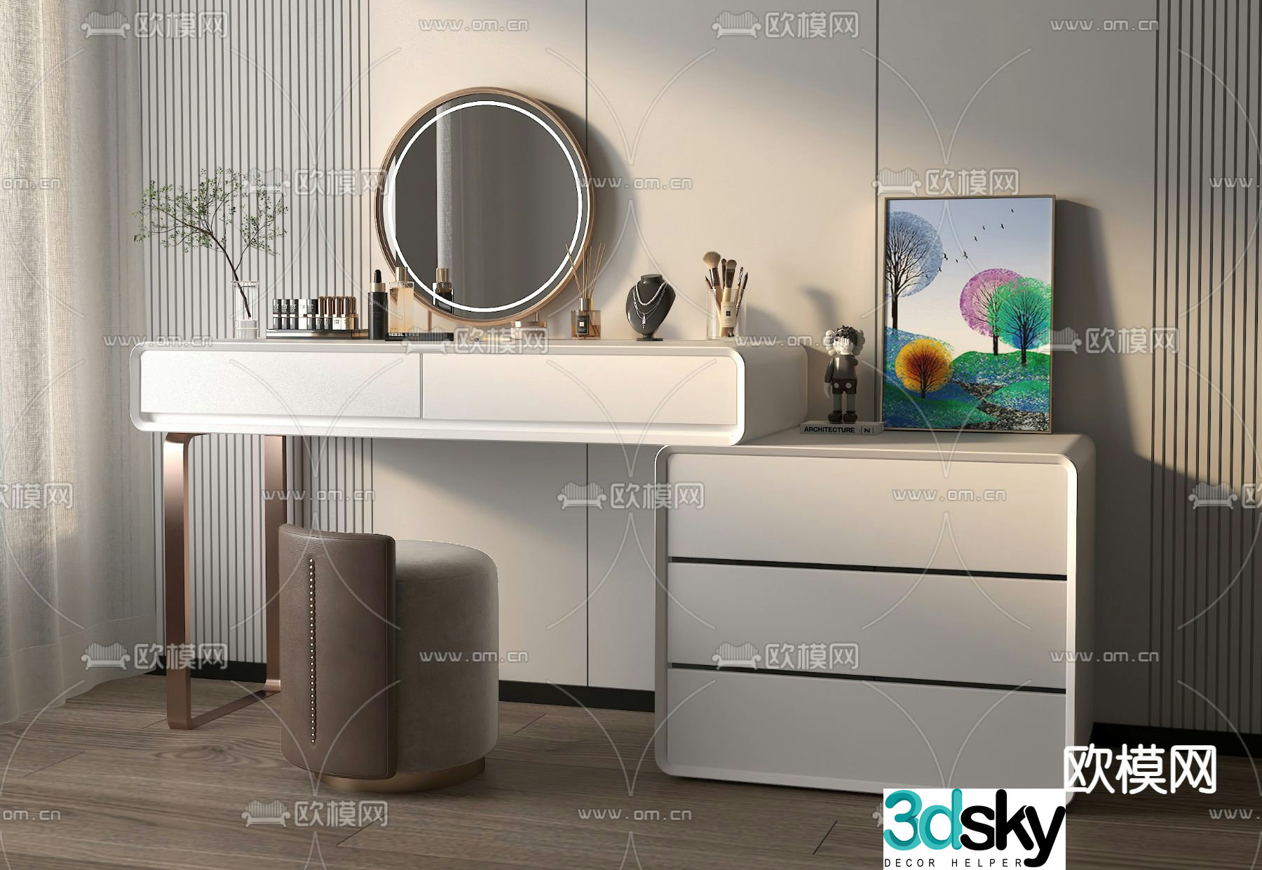 Light luxury dressing table makeup table 3d model