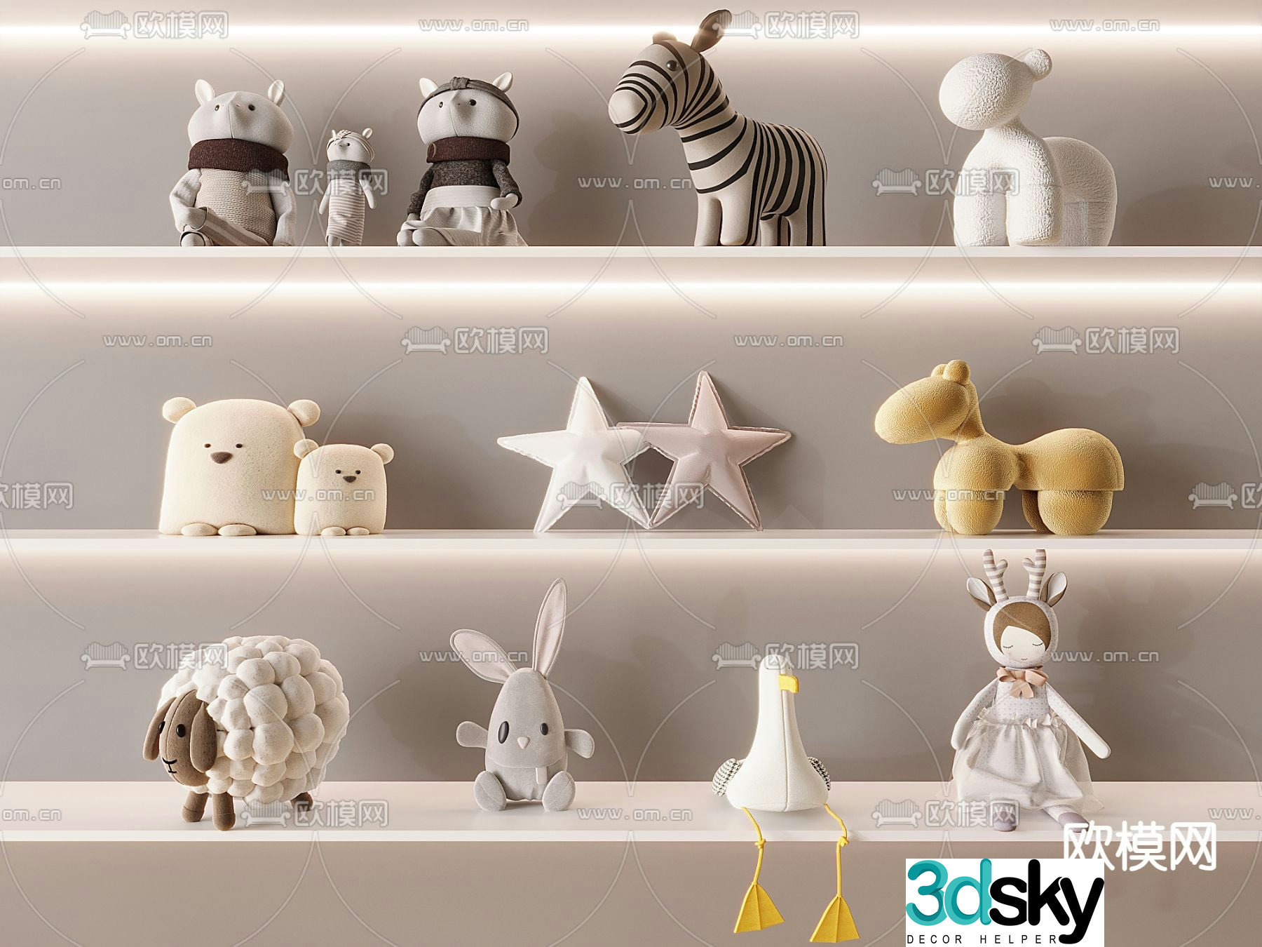 Children’s plush toys star pillow plush bunny zebra doll 3D model