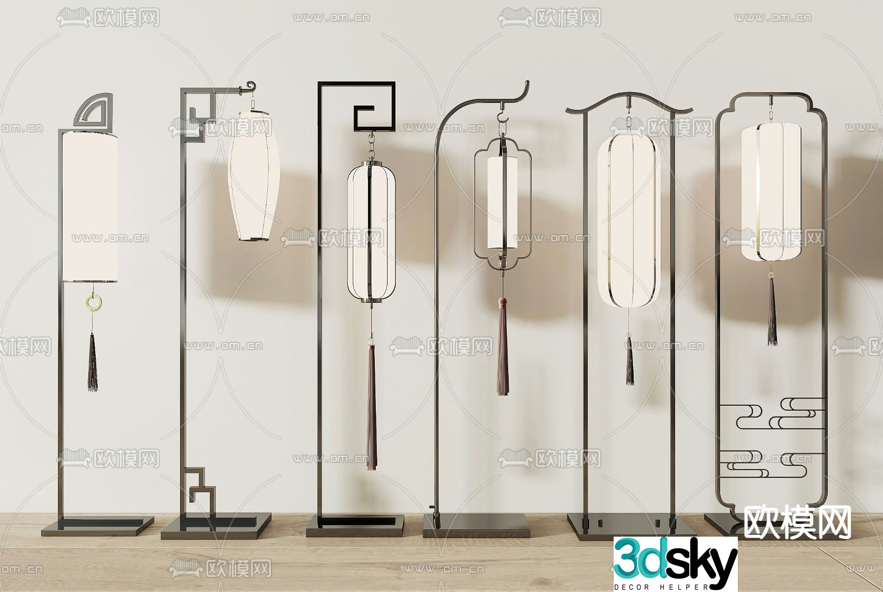 New Chinese style floor lamp lantern 3d model