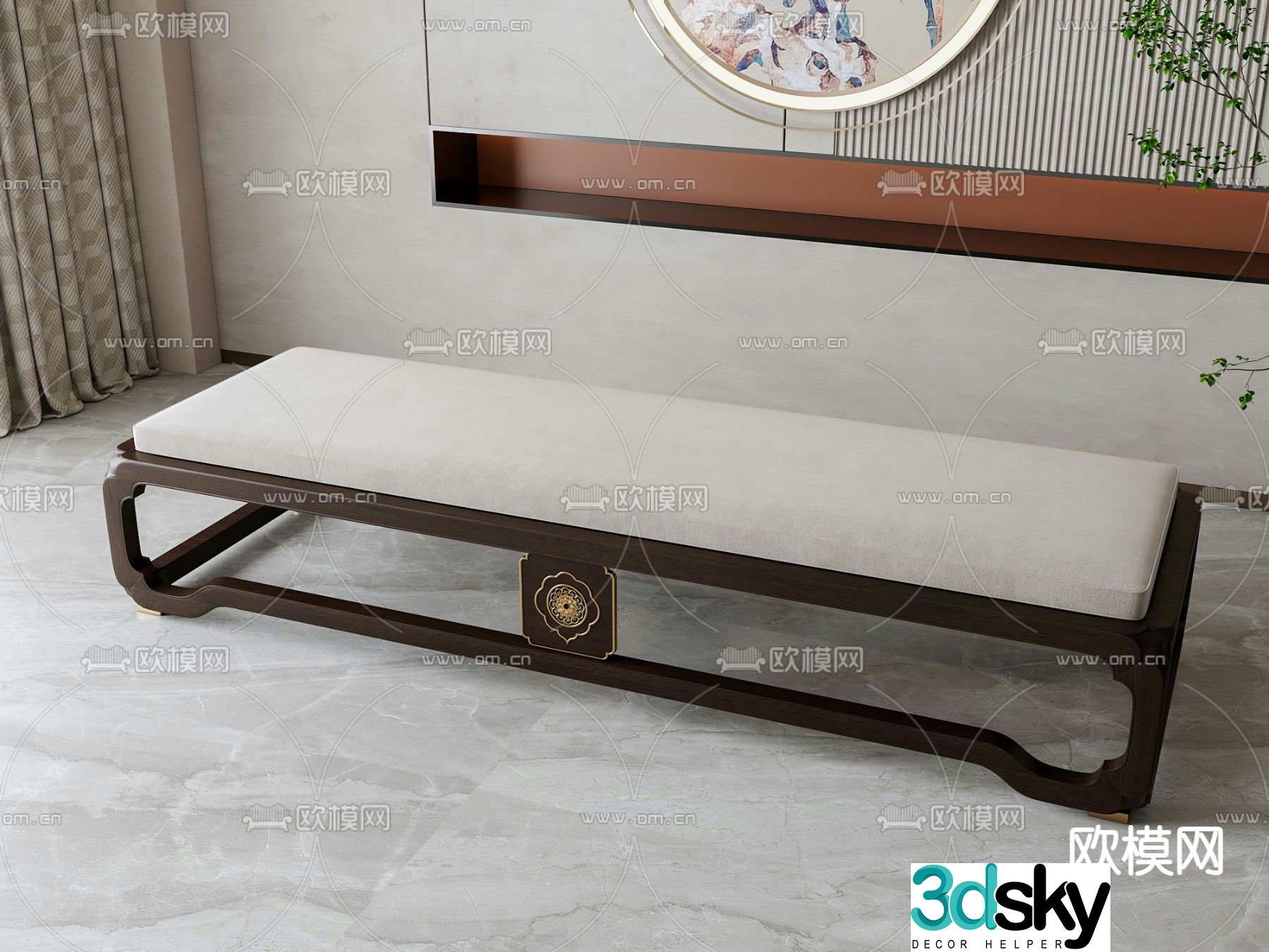 New Chinese style footrest bedside stool sofa stool 3D model