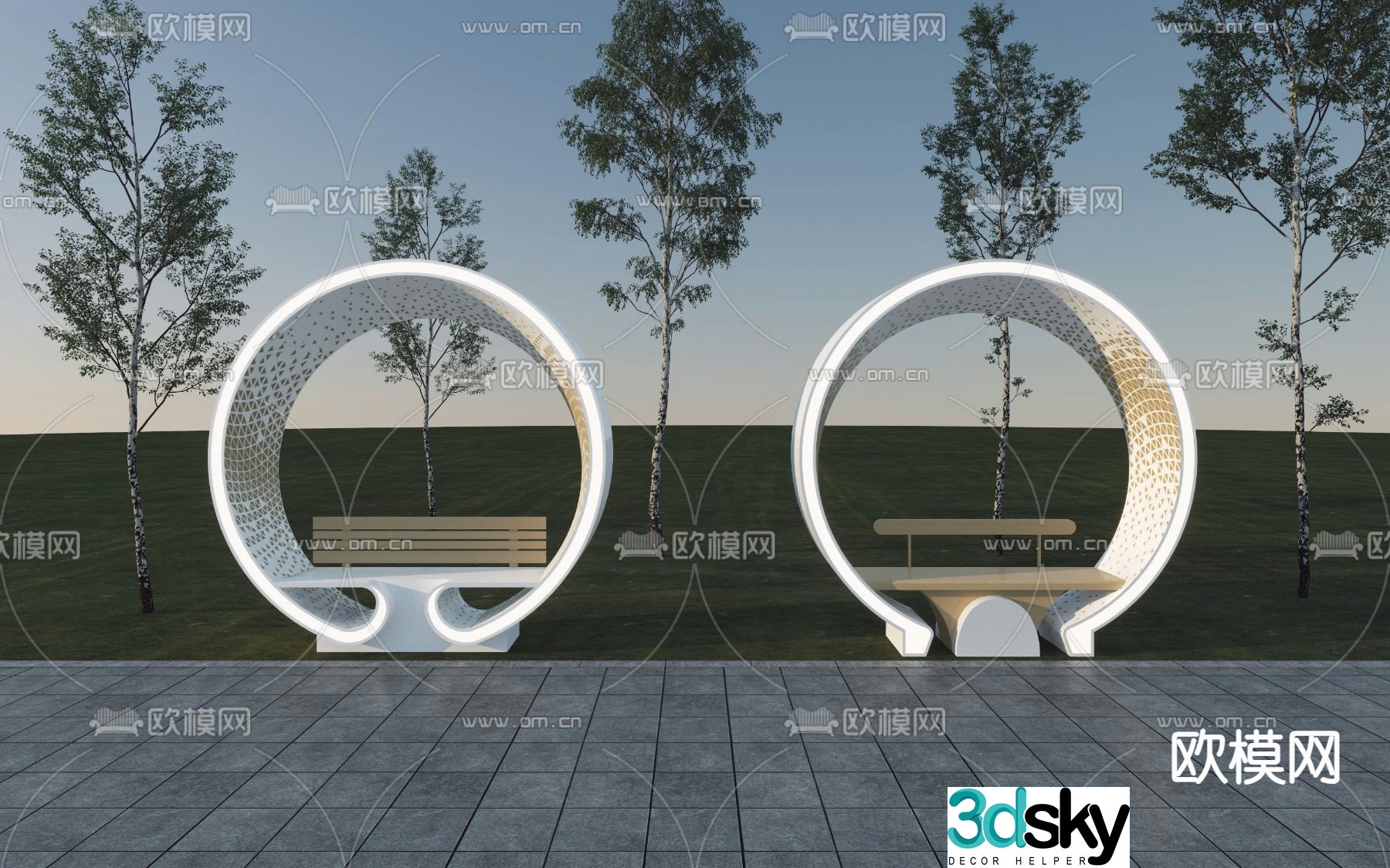 Outdoor chair park chair landscape seat public seat 3d model