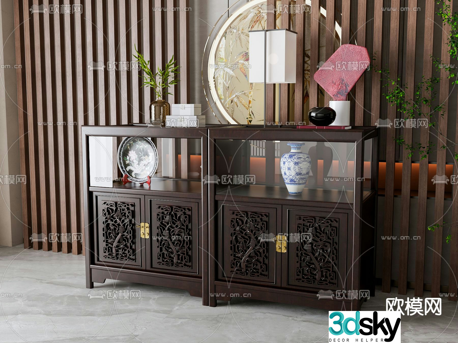 New Chinese style entrance cabinet Duanjing cabinet display cabinet 3D model