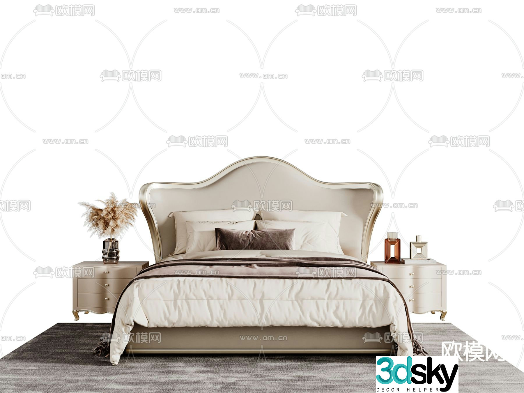 Simple European double bed 3d model