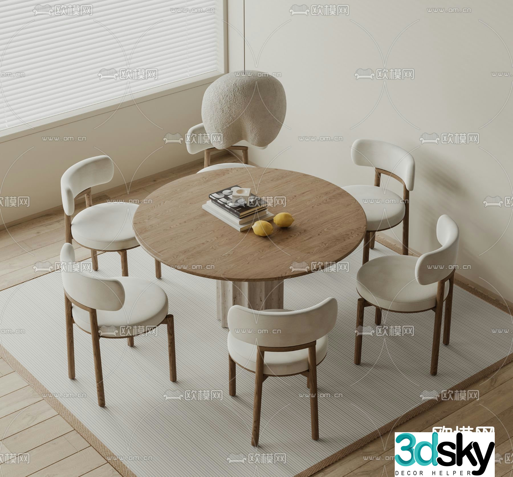 Nordic dining table and chairs round dining table 3d model