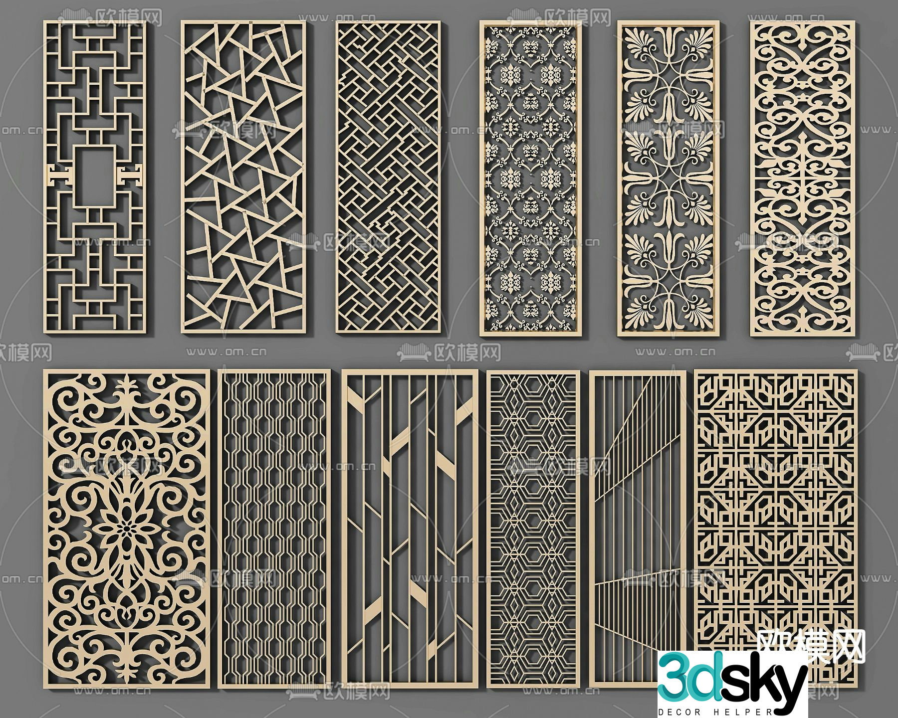 Hollow screen lattice partition 3D model