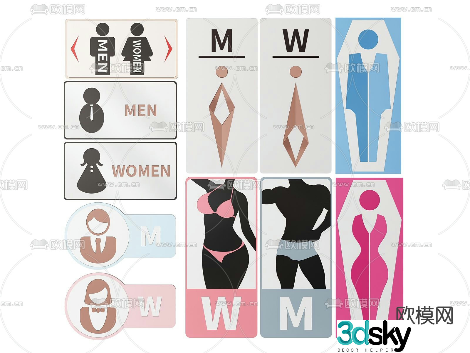 Public sign, public toilet door number, sign, public toilet prompt sign 3D model