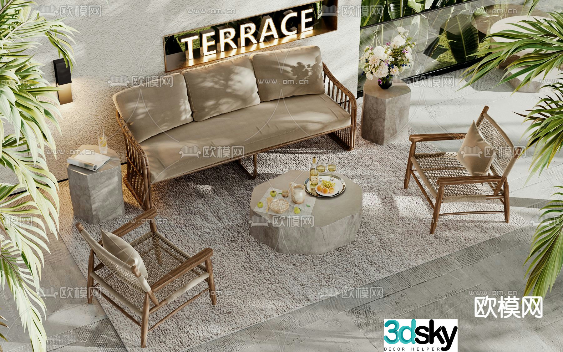 Modern outdoor sofa modular sofa 3d model