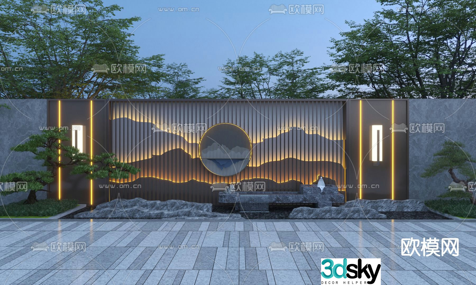 New Chinese style landscape wall flowing water landscape wall 3D model
