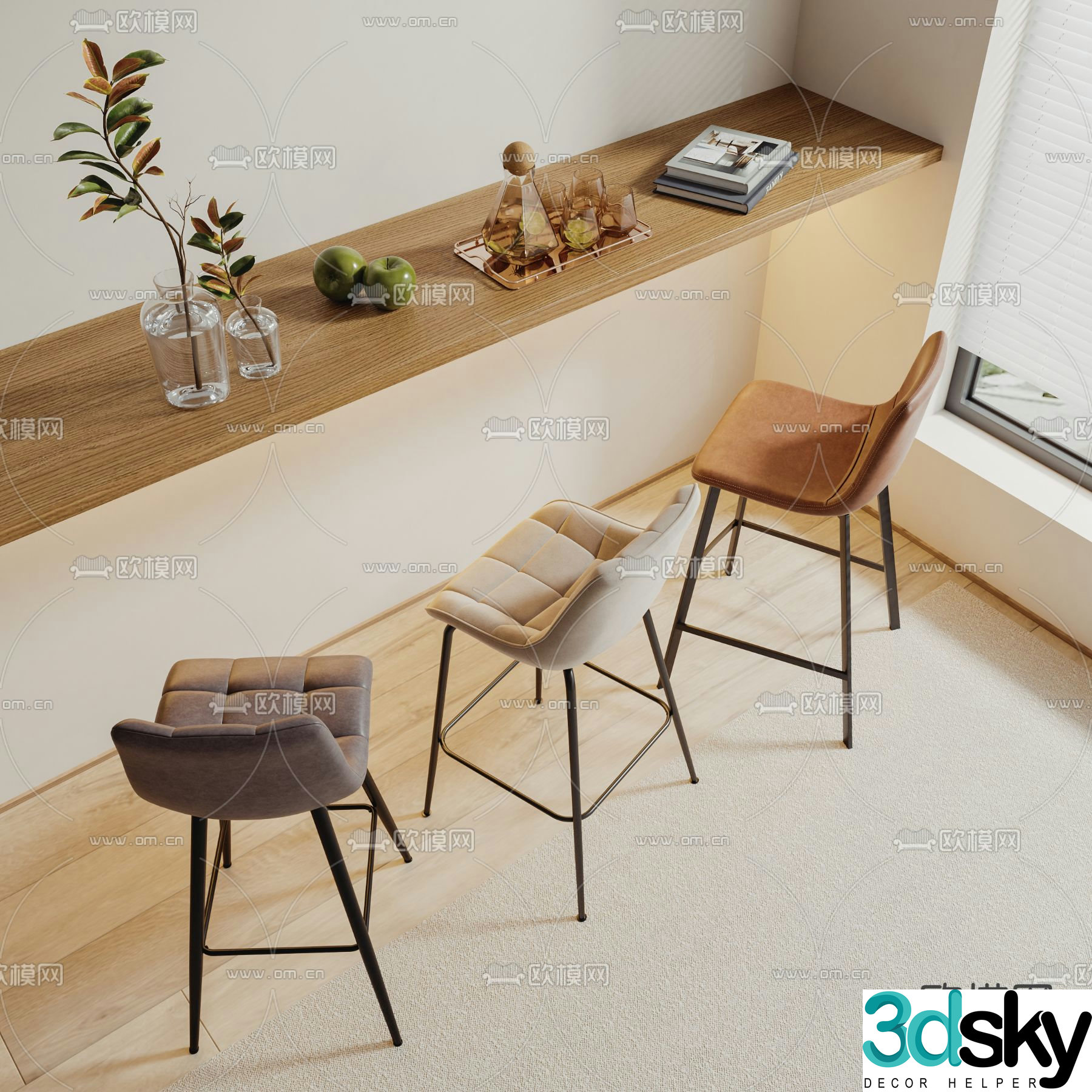 Modern bar stool bar stool high stool 3d model
