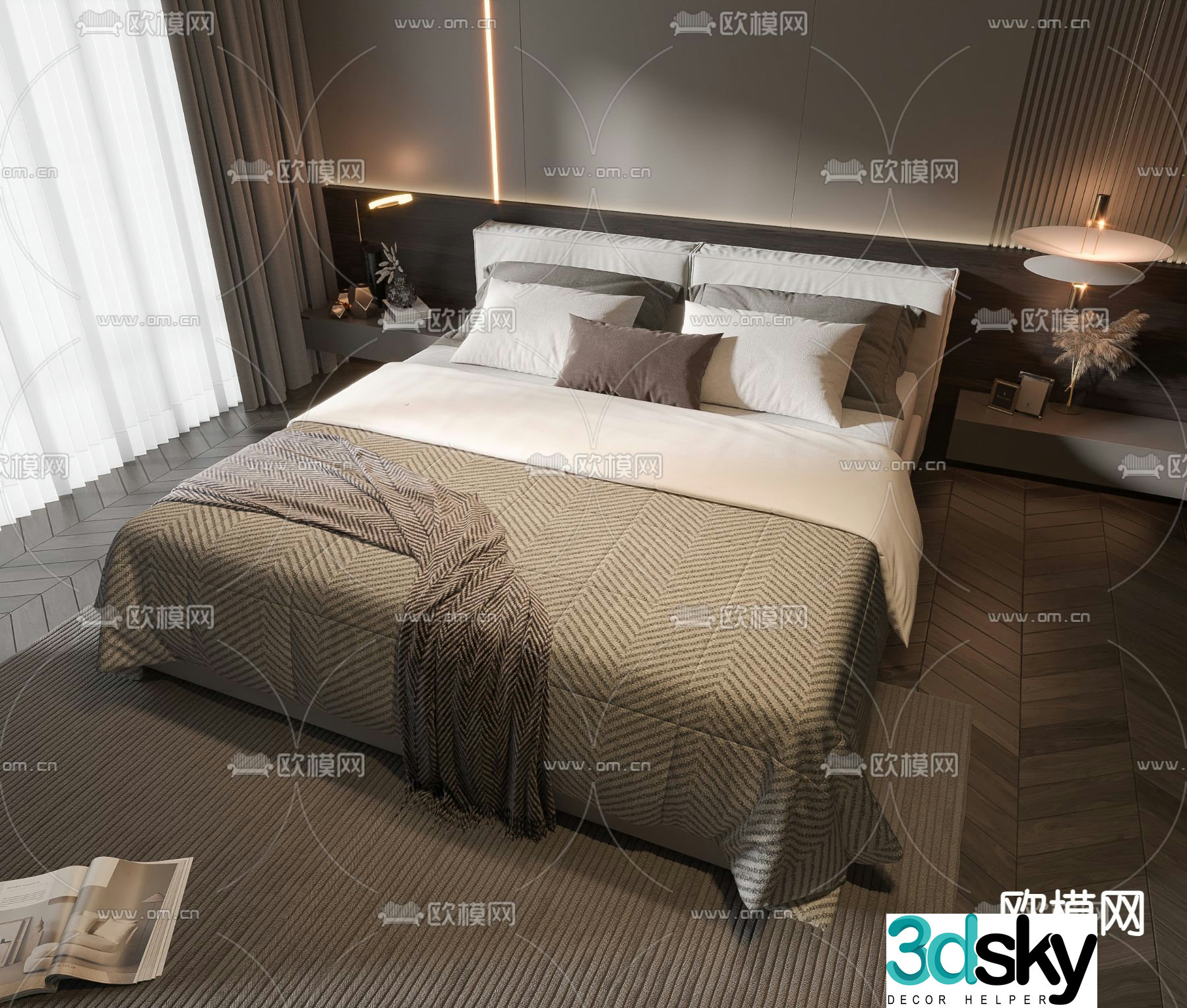 Modern double bed 3d model