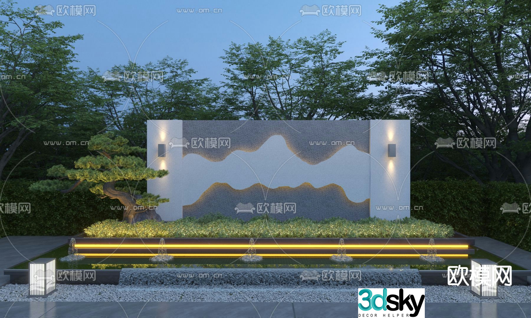 New Chinese style sketch landscape wall courtyard landscape wall 3D model