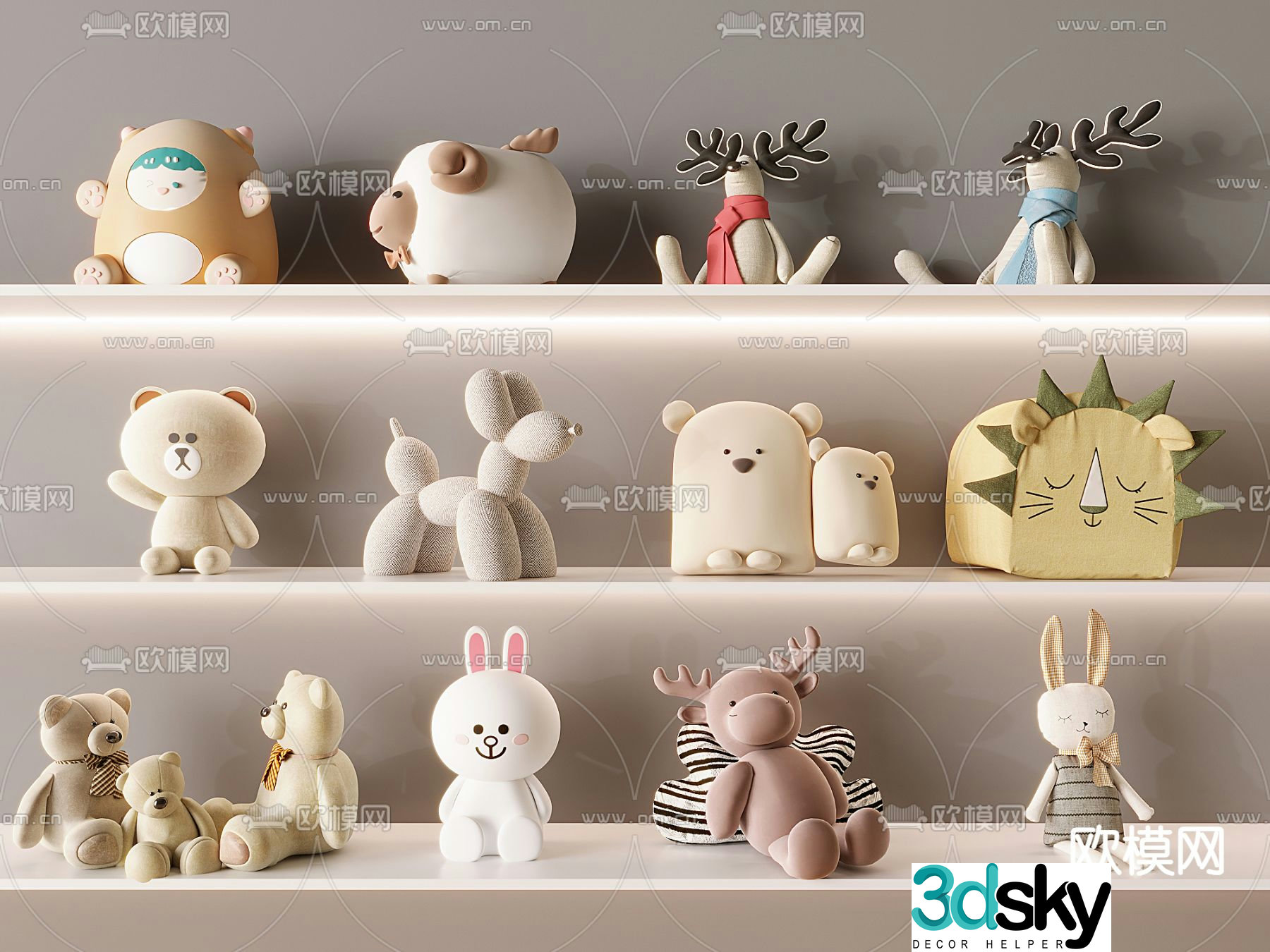 Children’s plush toys teddy bear bunny plush doll plush deer plush lion 3d model