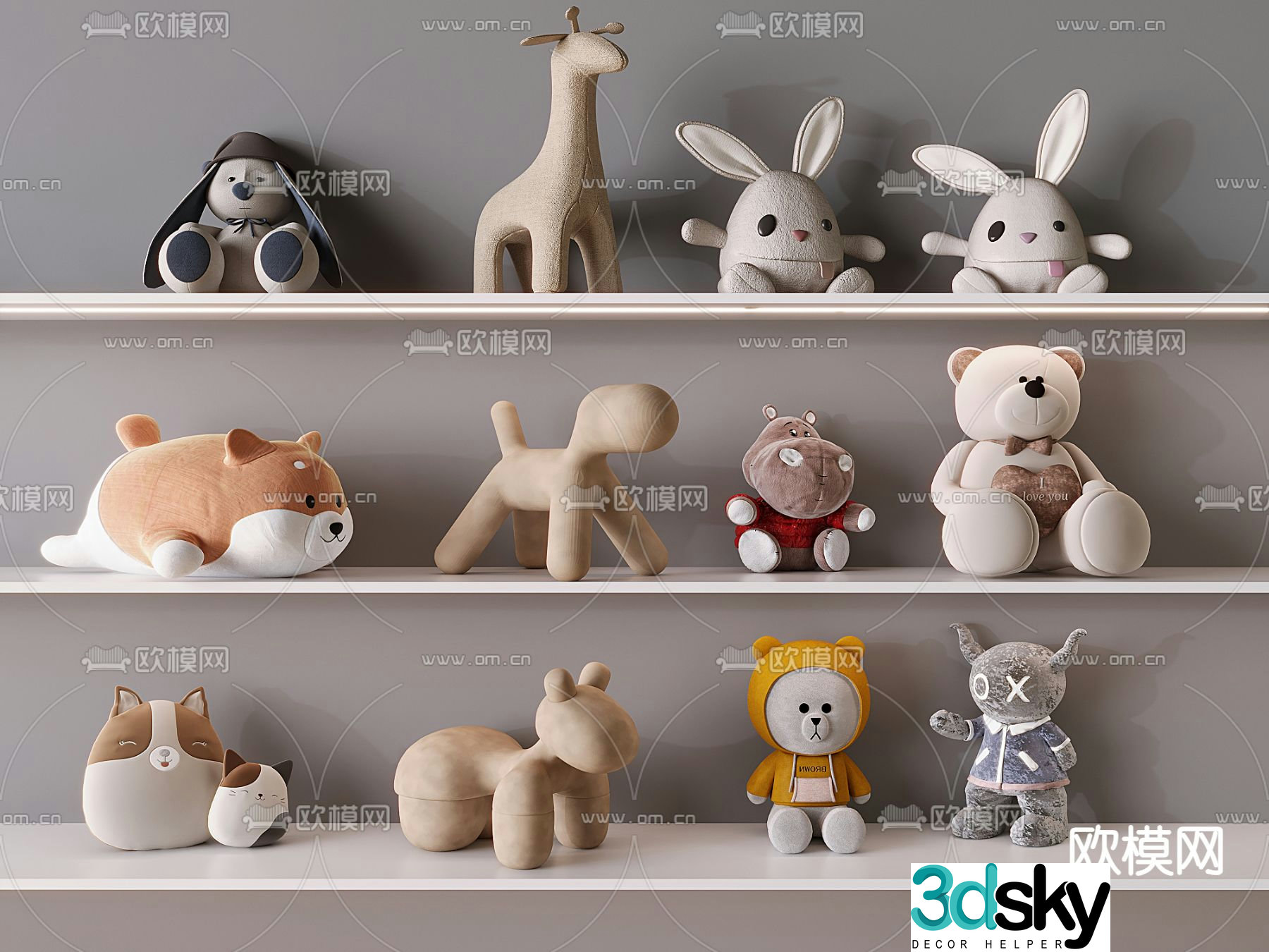 Children’s plush toys teddy bear deer bunny doll 3d model