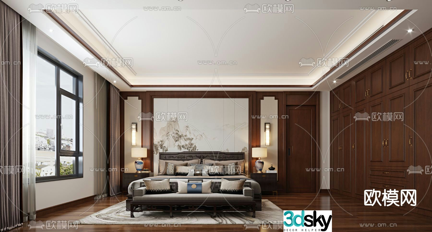Chinese style bedroom master bedroom master room 3d model