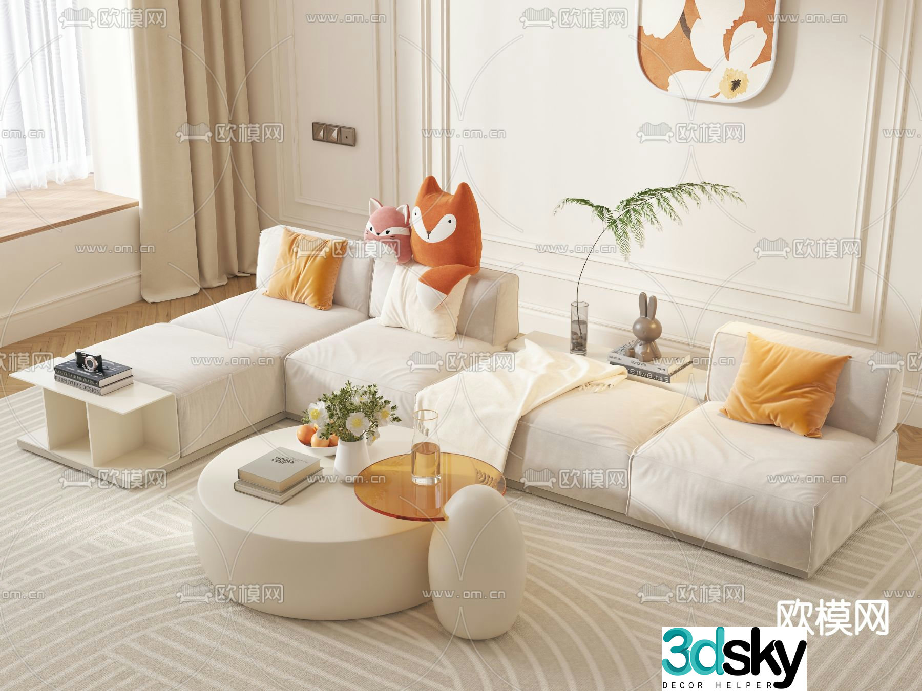 Cream style sofa corner sofa 3d model