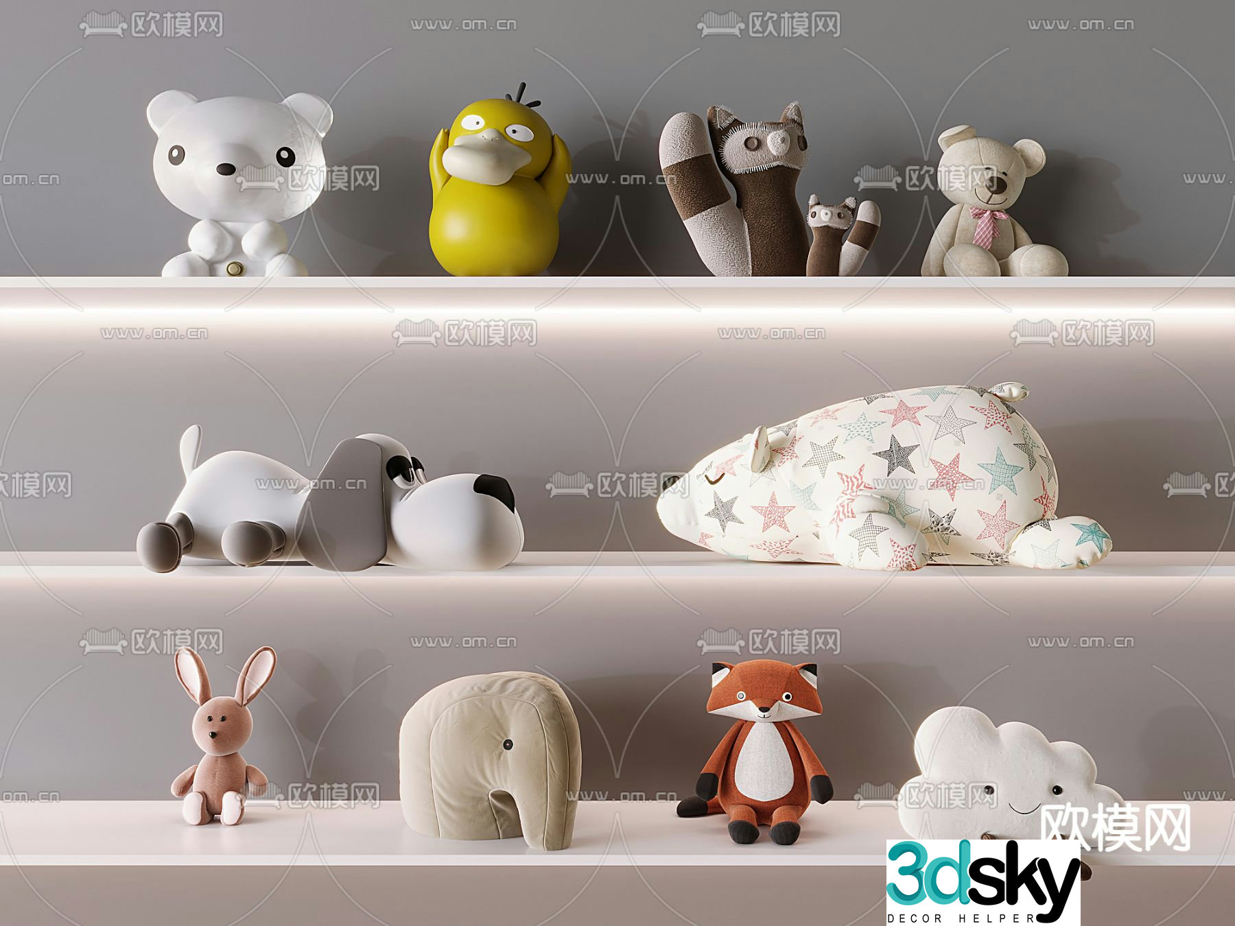 Children’s plush toys Teddy Bear Fox Bunny Doll Duck Puppy Elephant Cloud 3D model