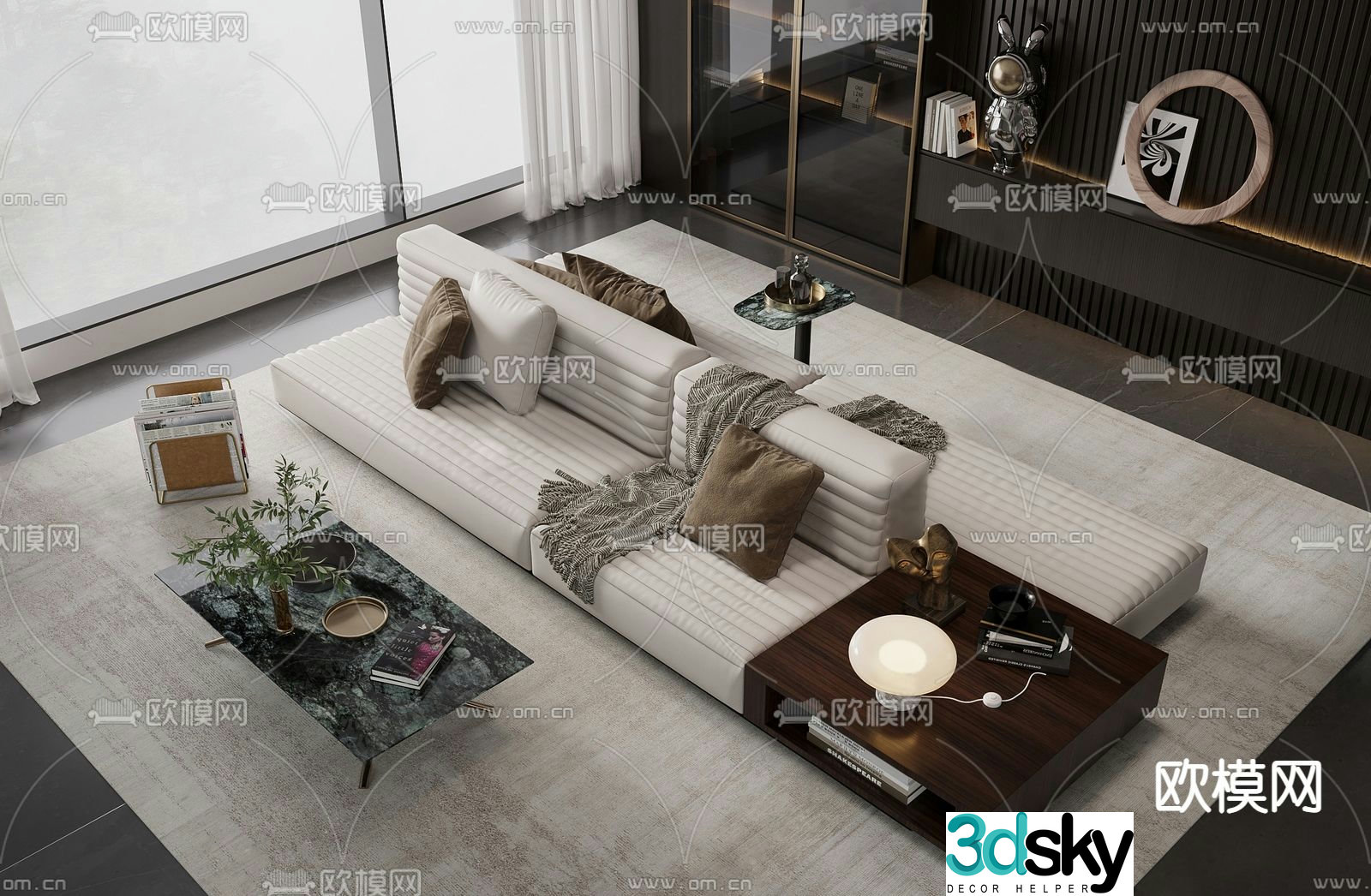Light luxury sofa backrest sofa multi-person sofa 3D model