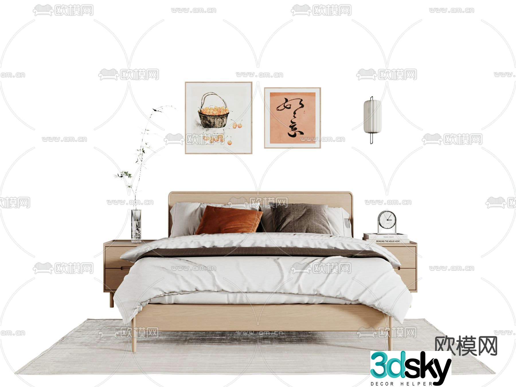 Japanese style double bed 3d model