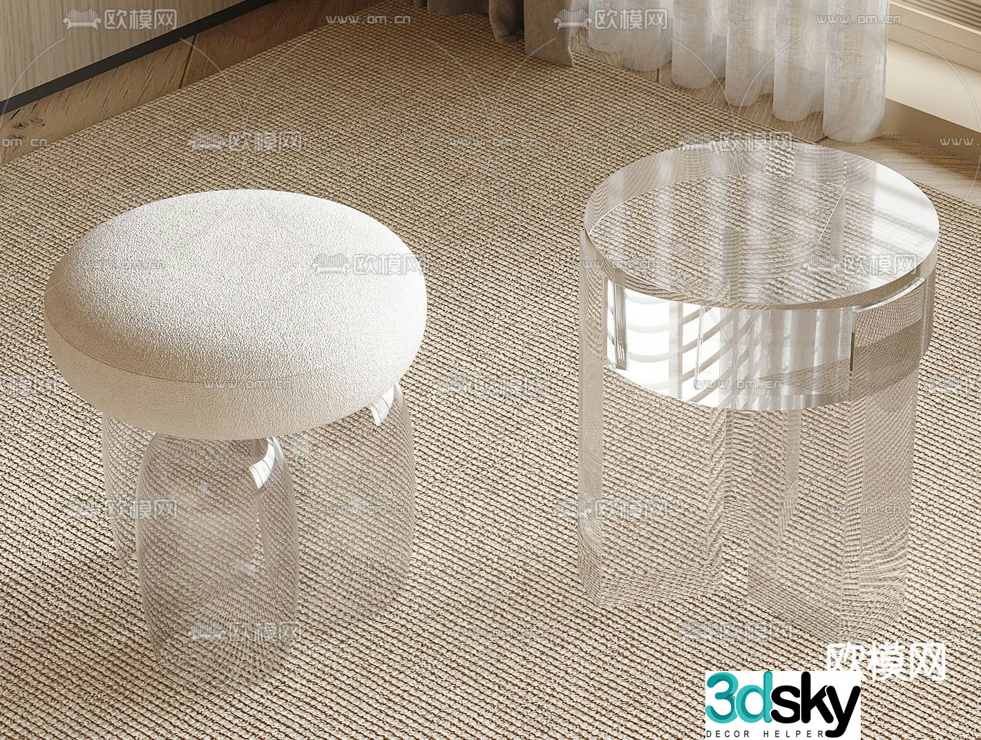 Transparent stool shoe changing stool round stool 3d model