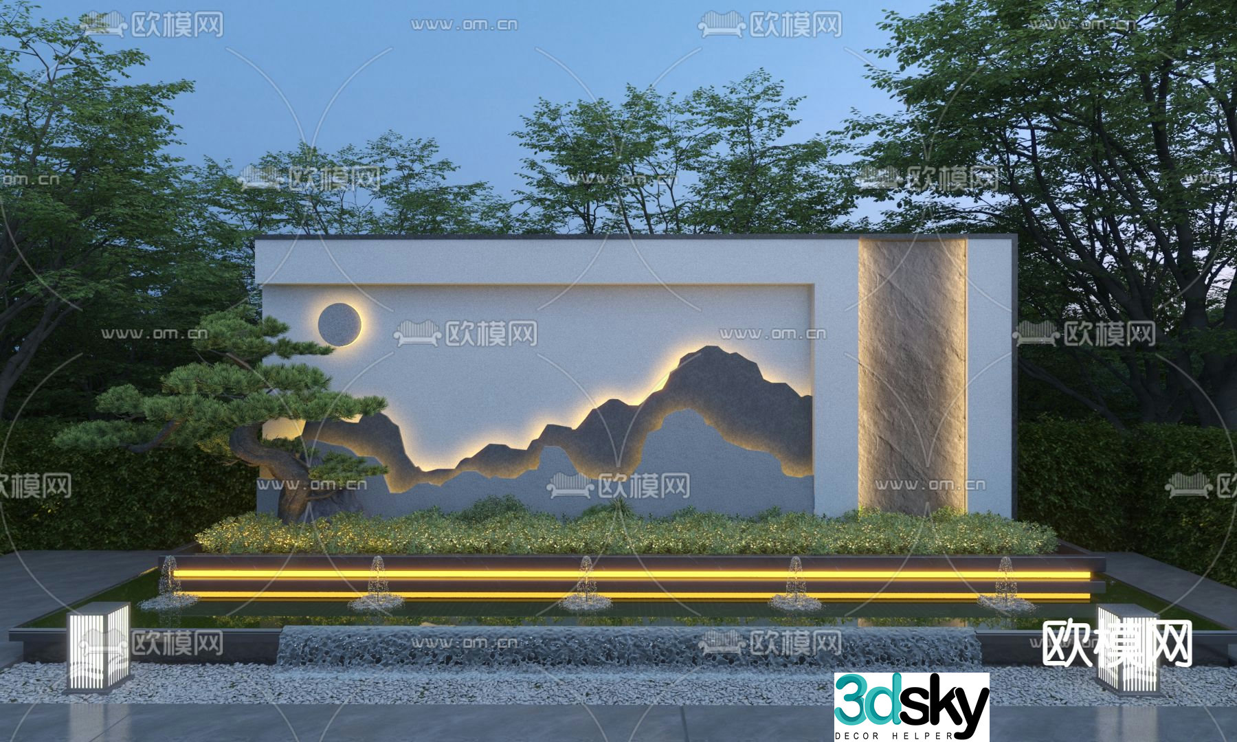 New Chinese style sketch landscape wall courtyard landscape wall 3D model