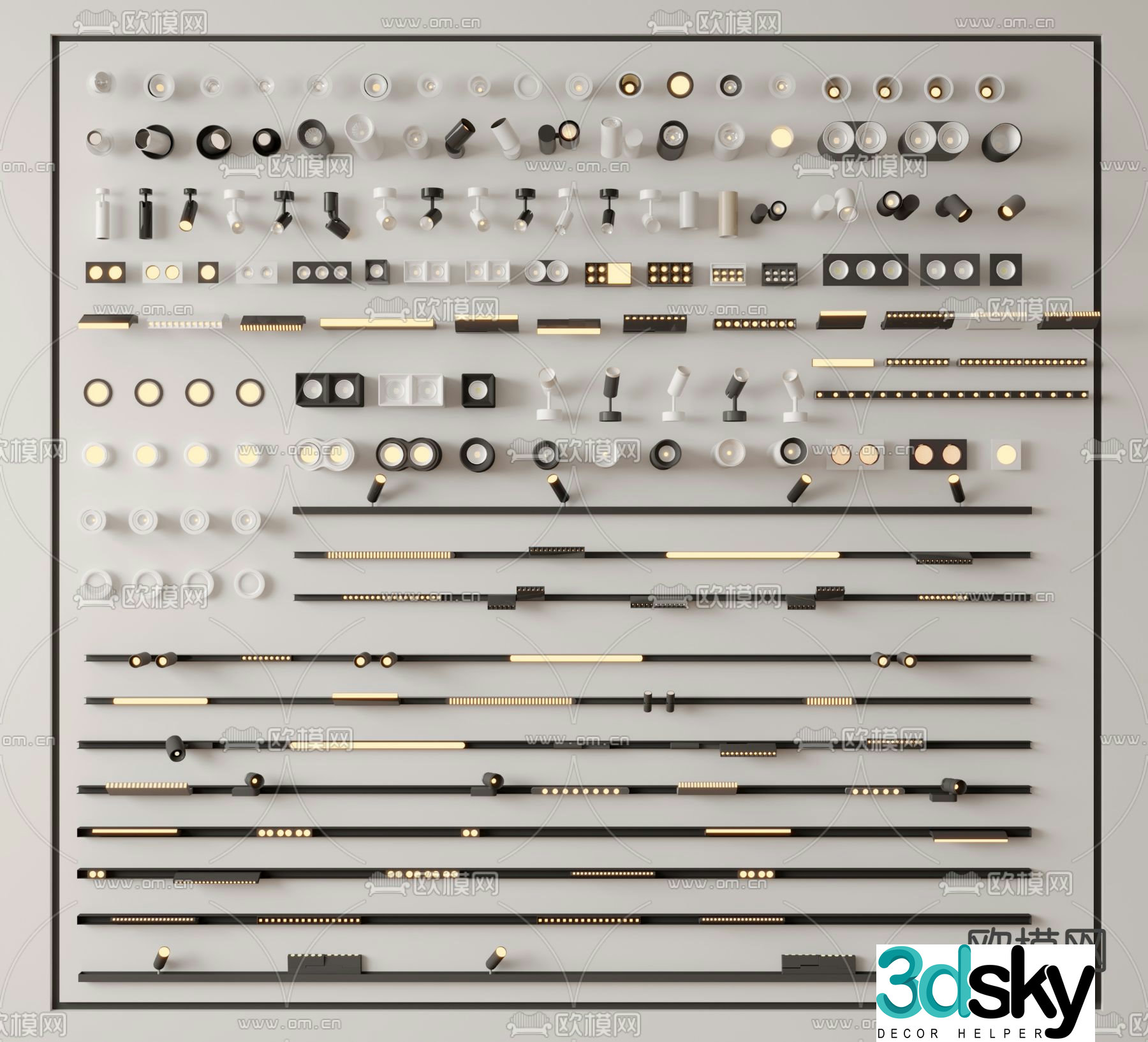 Track spotlight embedded magnetic light linear light turning spotlight downlight bold light 3D model
