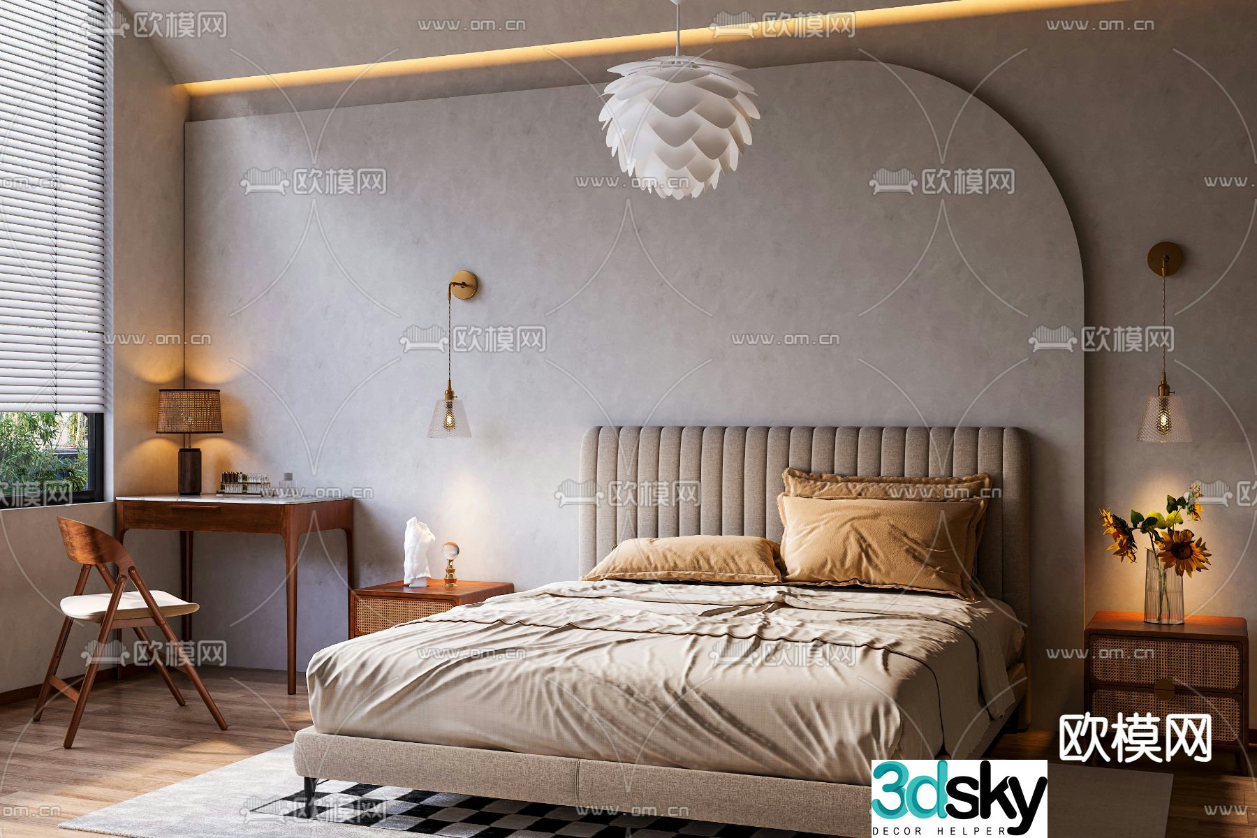 Wabi-sabi double bed 3d model
