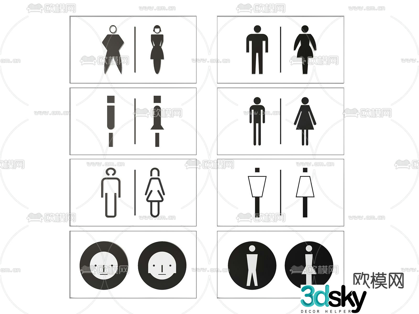 Minimalist public sign, public toilet door sign, public toilet sign 3D model