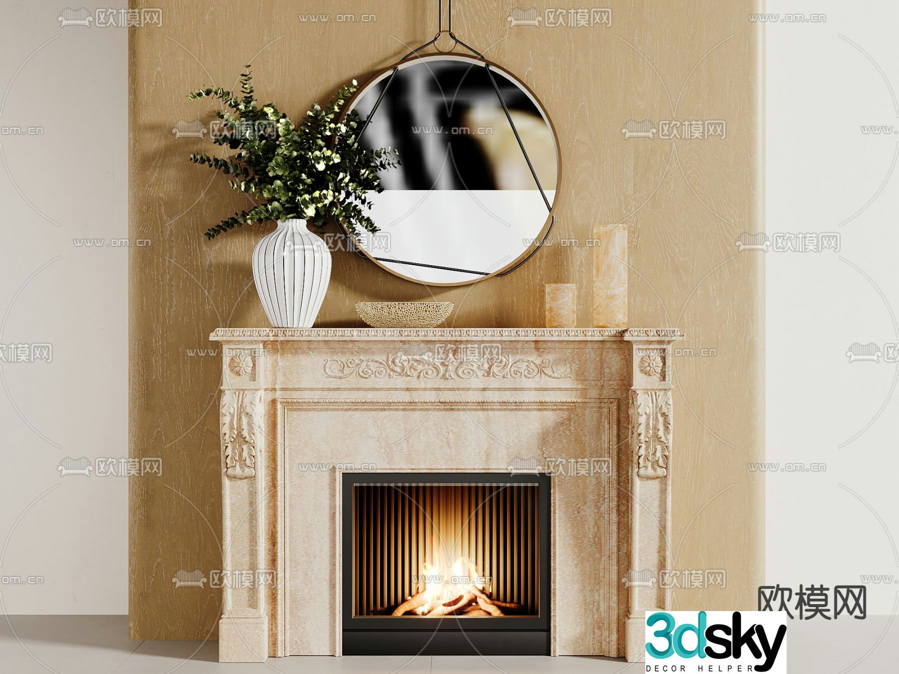 Middle-aged fireplace 3d model