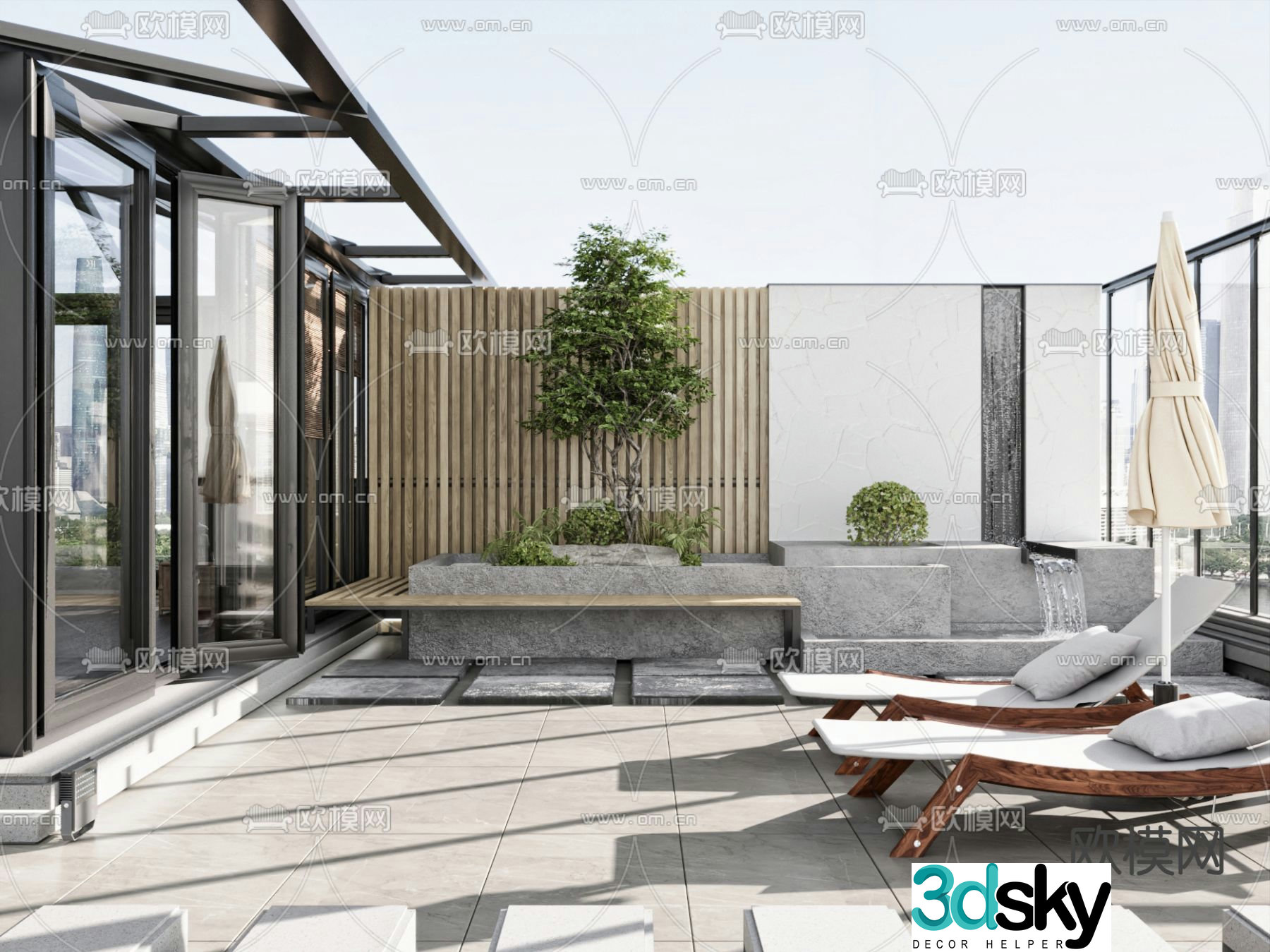 Modern balcony terrace roof garden 3d model