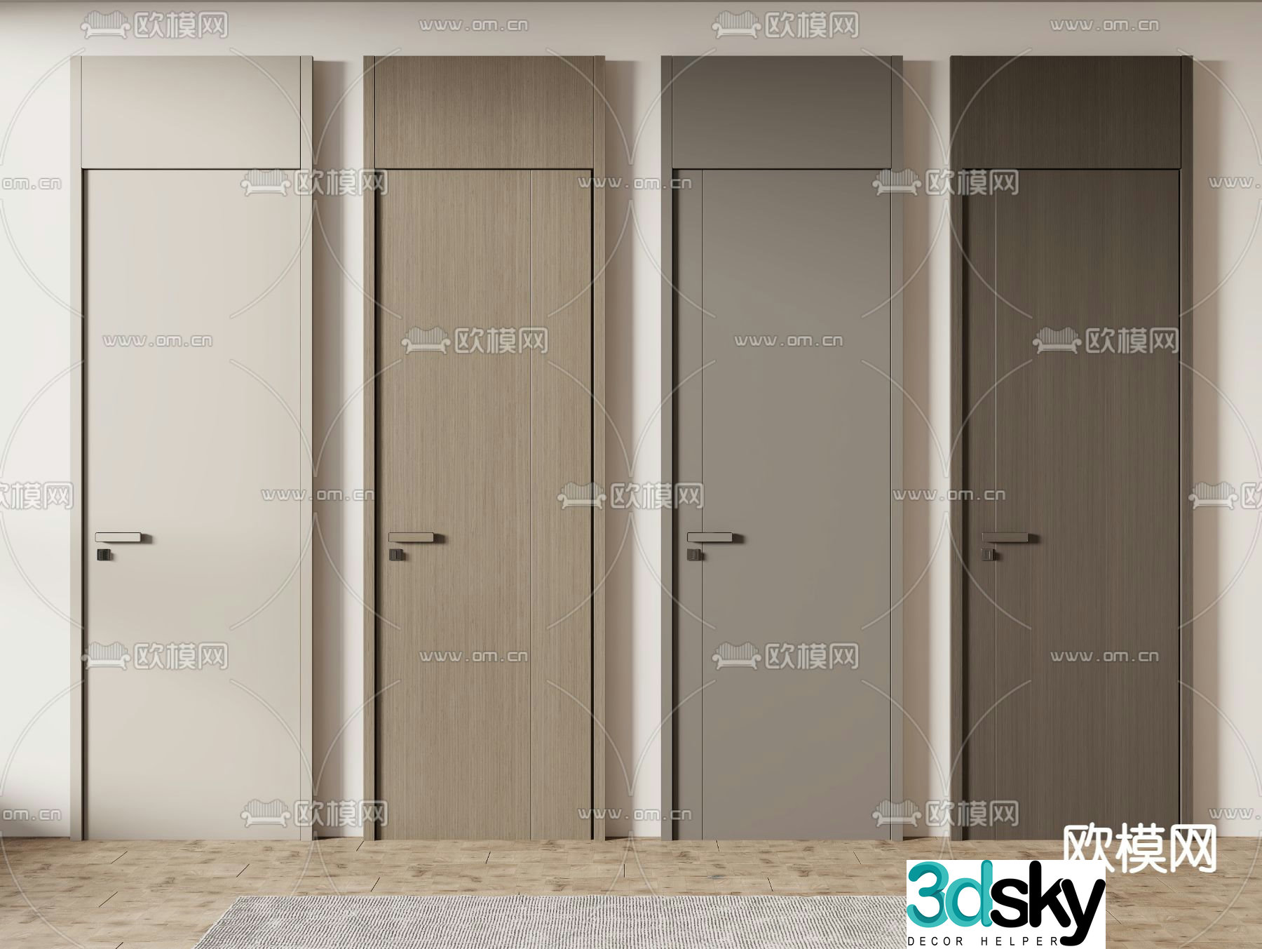 Opening door swing door bedroom door single door 3D model