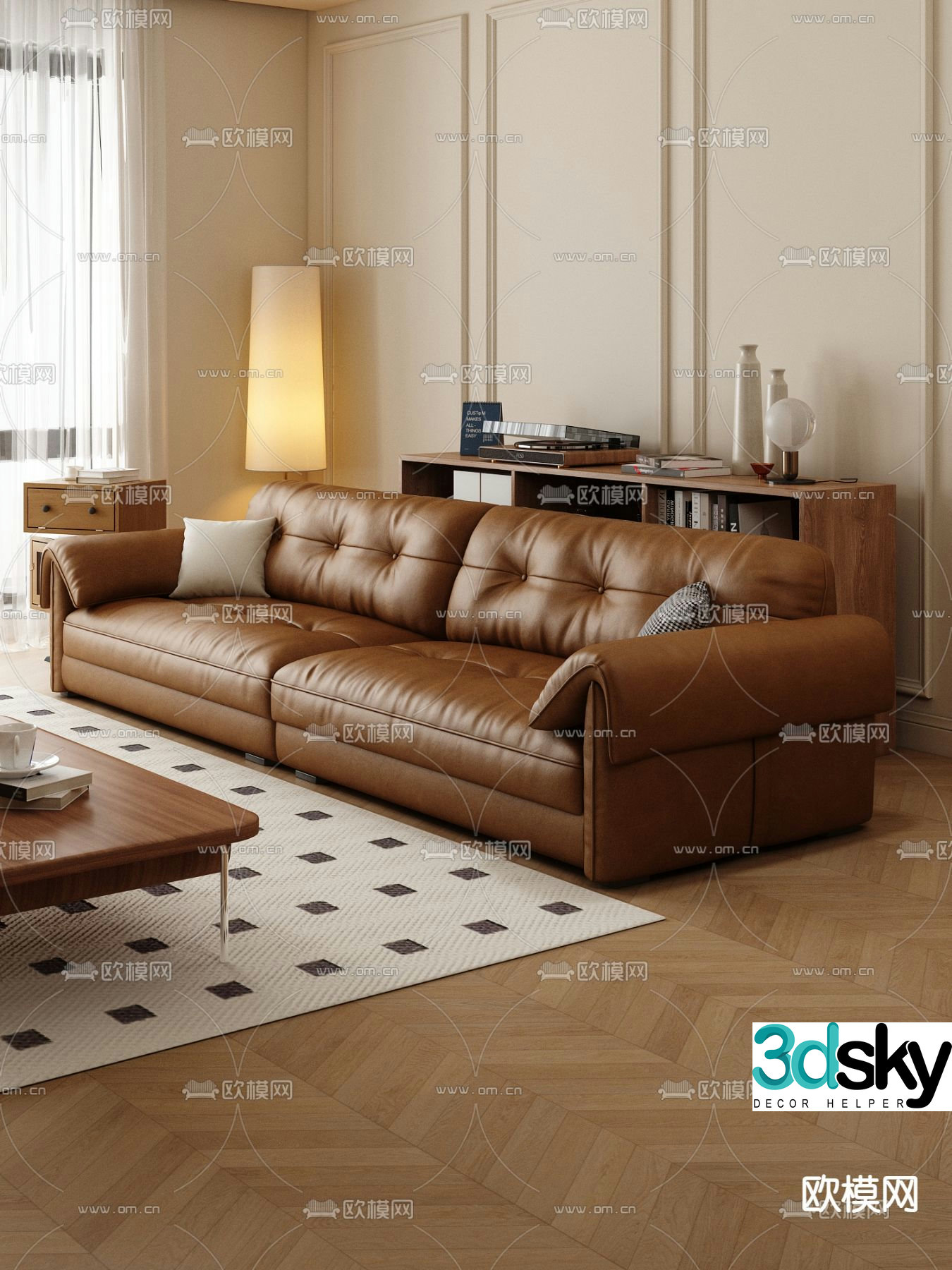 Double sofa leather sofa 3d model