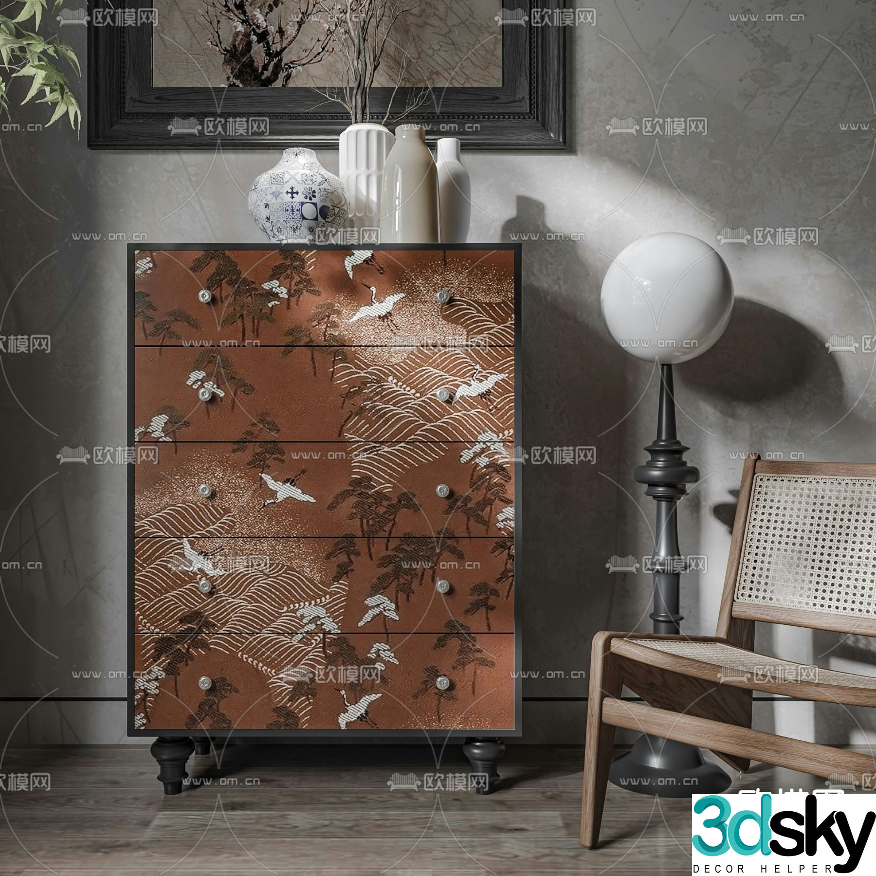 New Chinese style chest of drawers 3D model