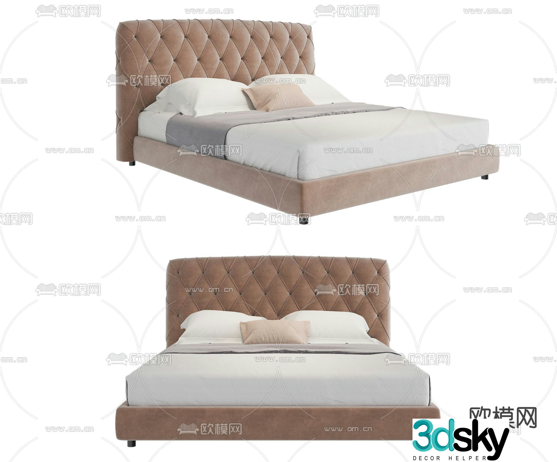 Light luxury double bed 3D model